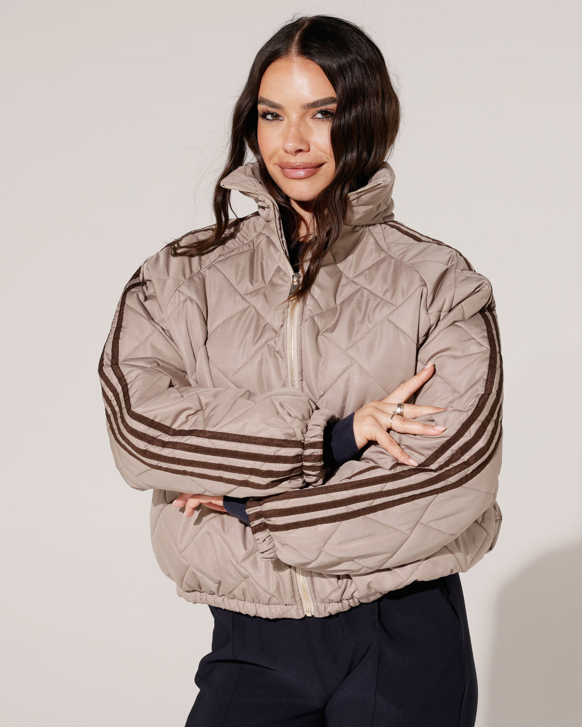 Gewatteerd bomberjacket met strepen Revy Taupe