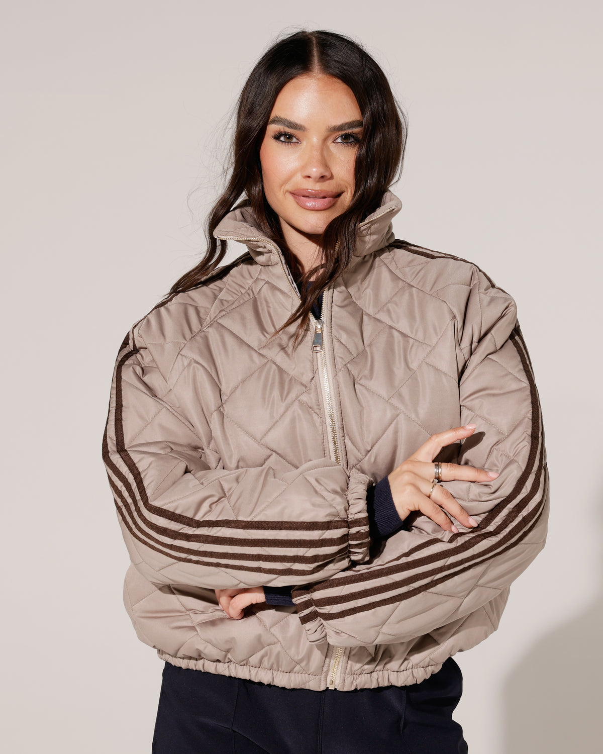Gewatteerd bomberjacket met strepen Revy Taupe