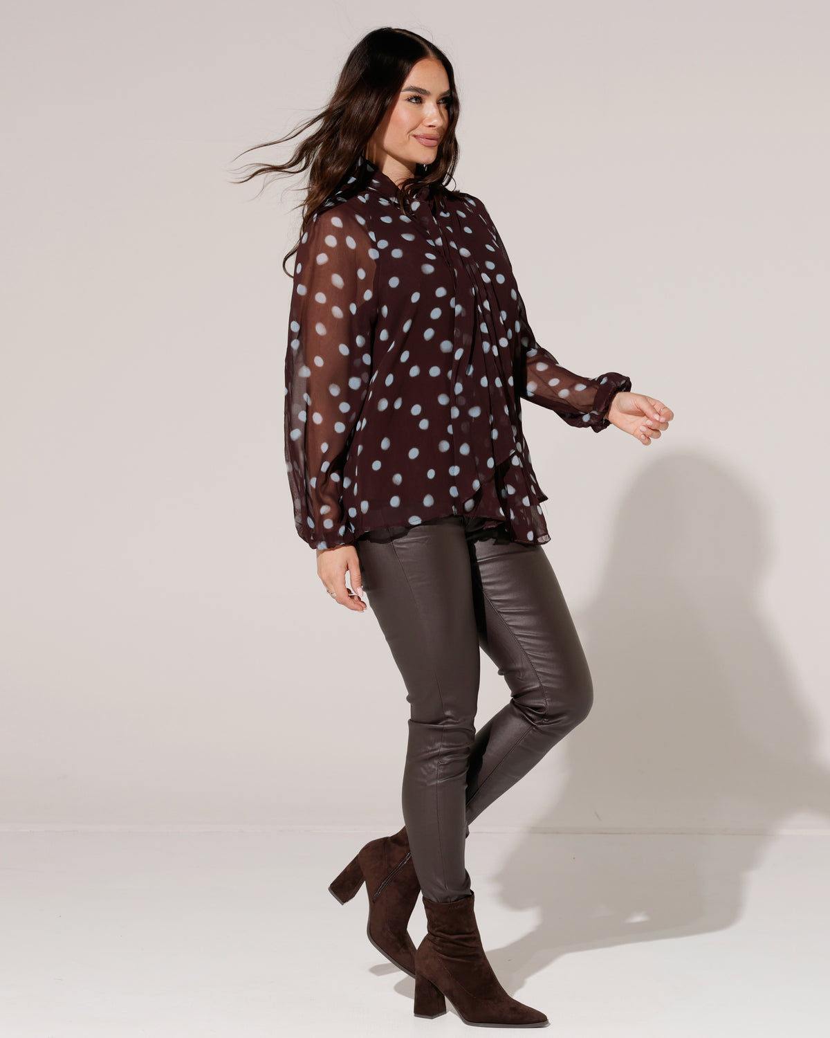 Ana & Lucy | Leatherlook skinny broek Theophile Donkerbruin
