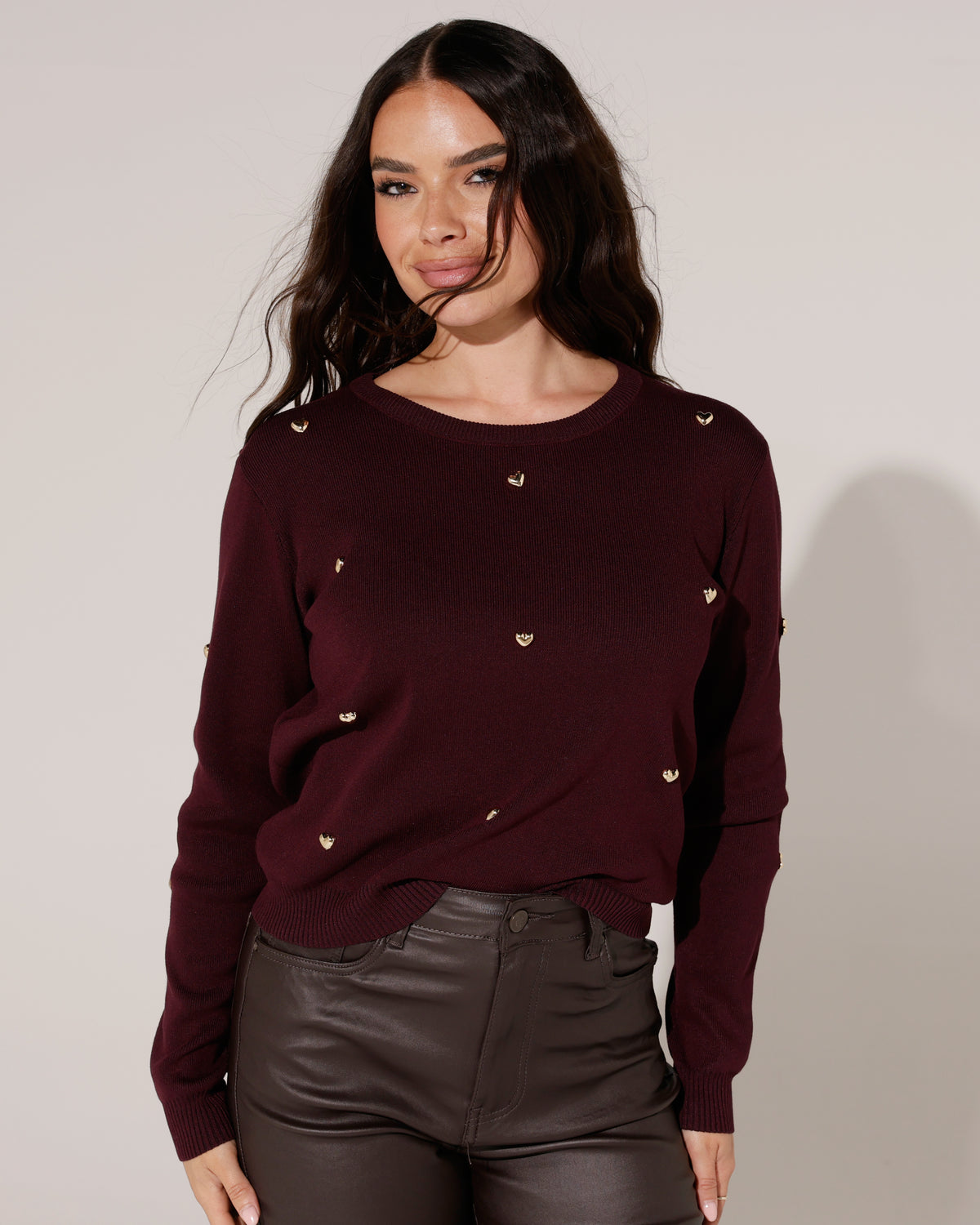 Top met goudkleurige hartjes Lena Aubergine