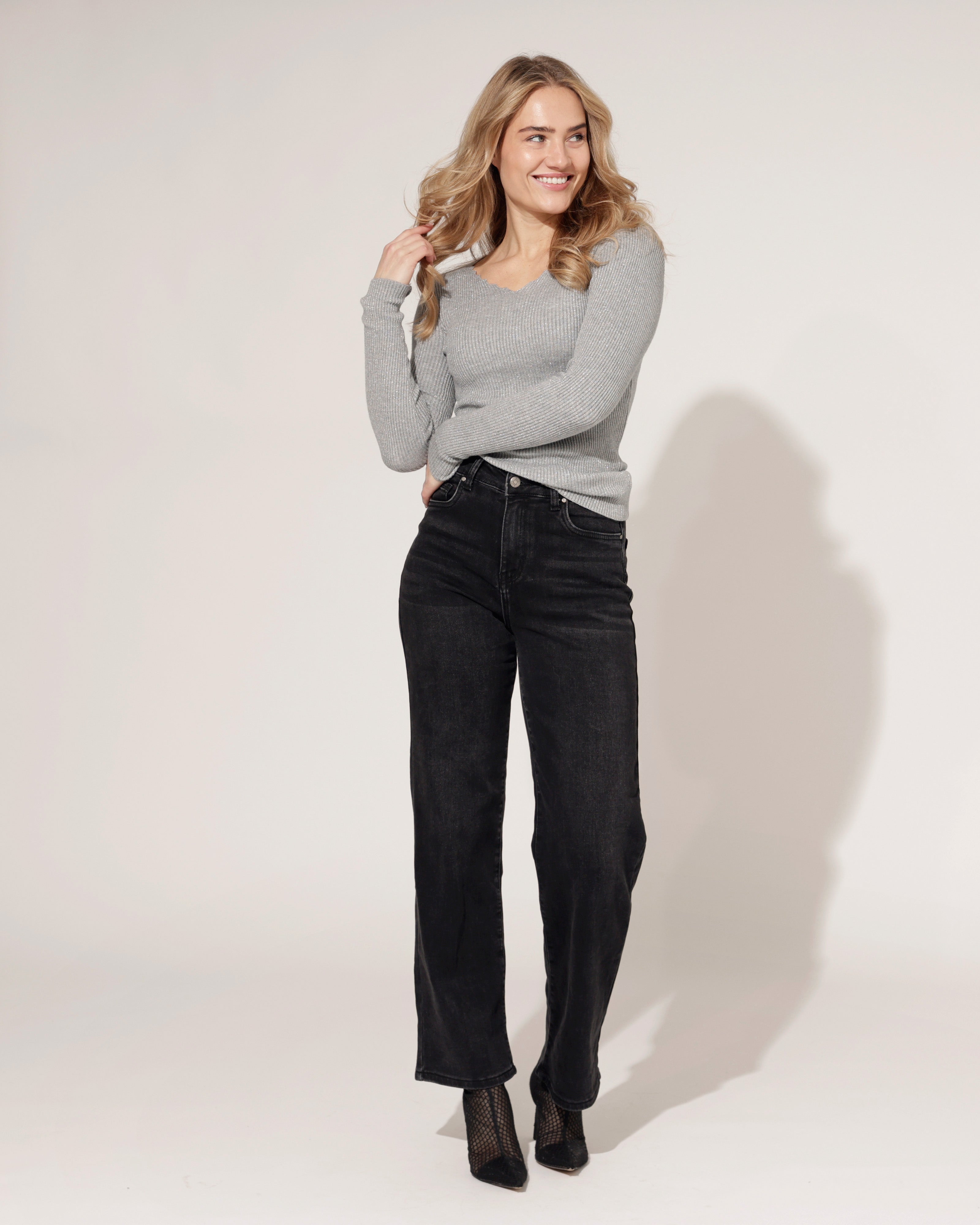 Hello Miss | Wide leg jeans Jill-6 Zwart