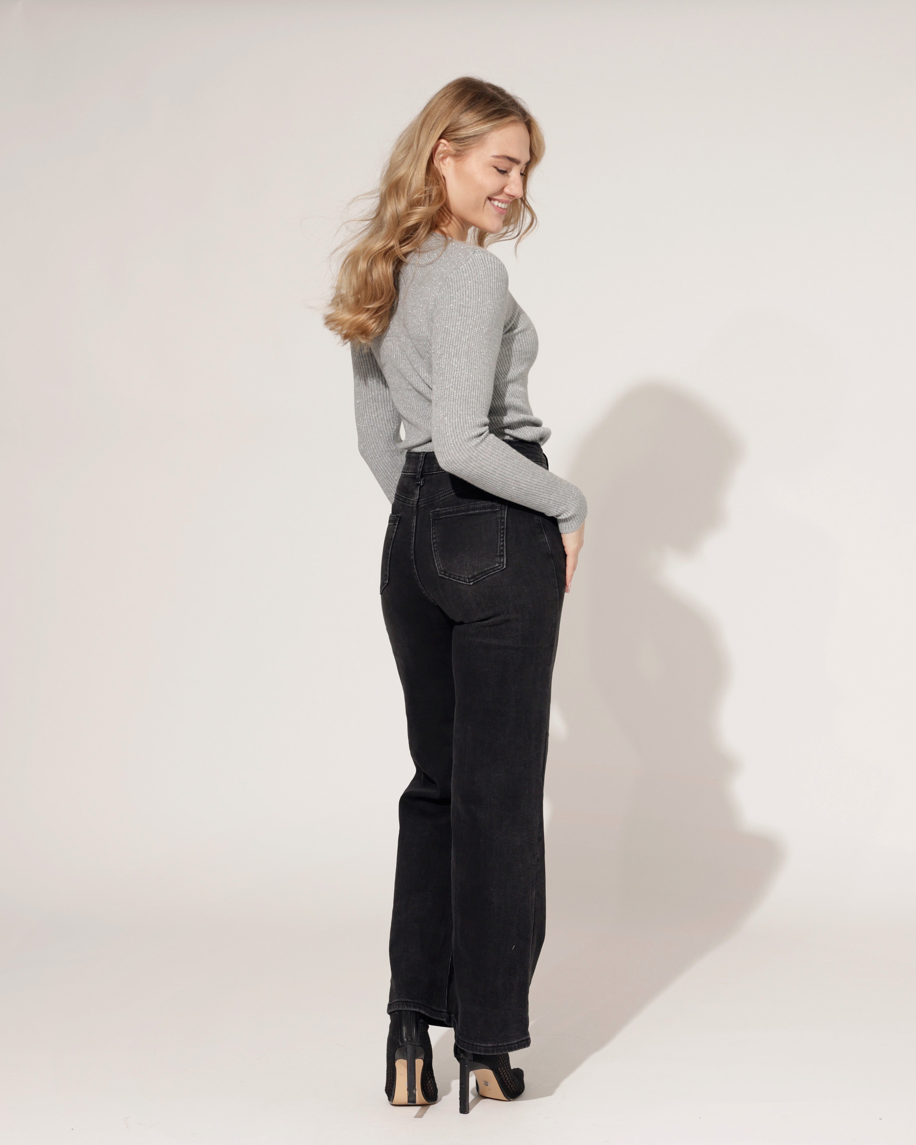 Hello Miss | Wide leg jeans Jill-6 Zwart