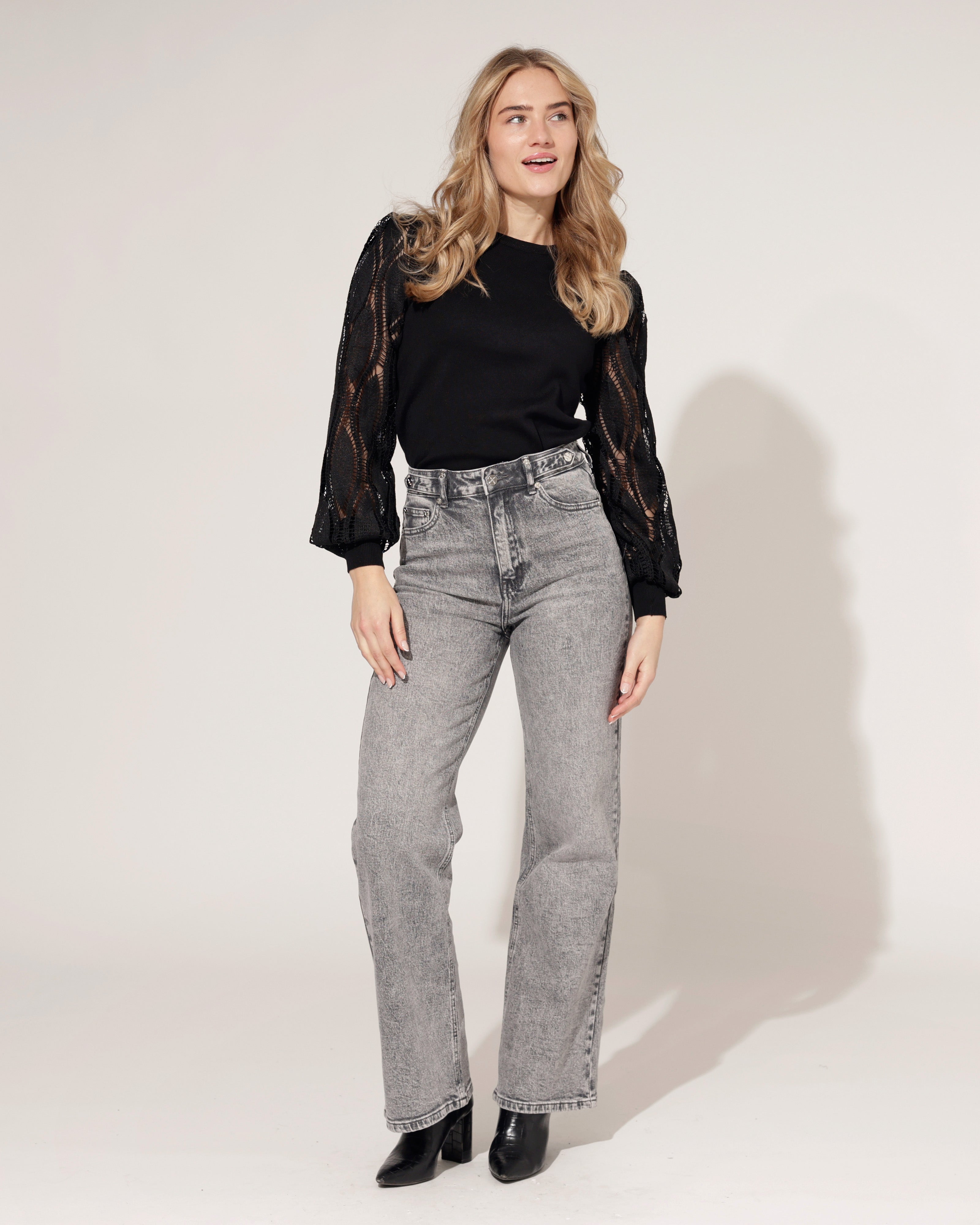 Queen Hearts | Wide leg, Straight jeans Joelle-3 Grijs/ Zilver