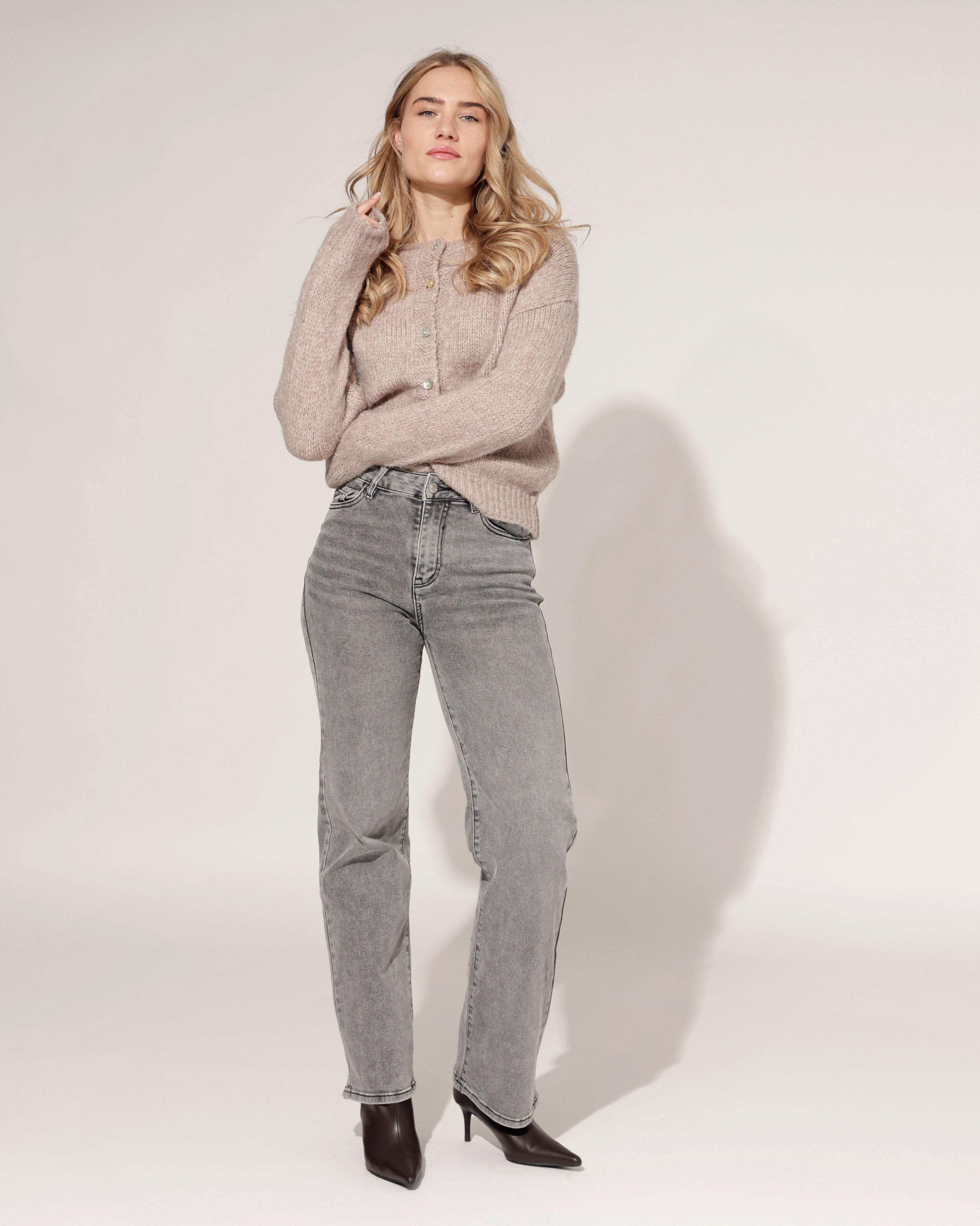 Hello Miss | Wide leg jeans Nicole-5 Grijs