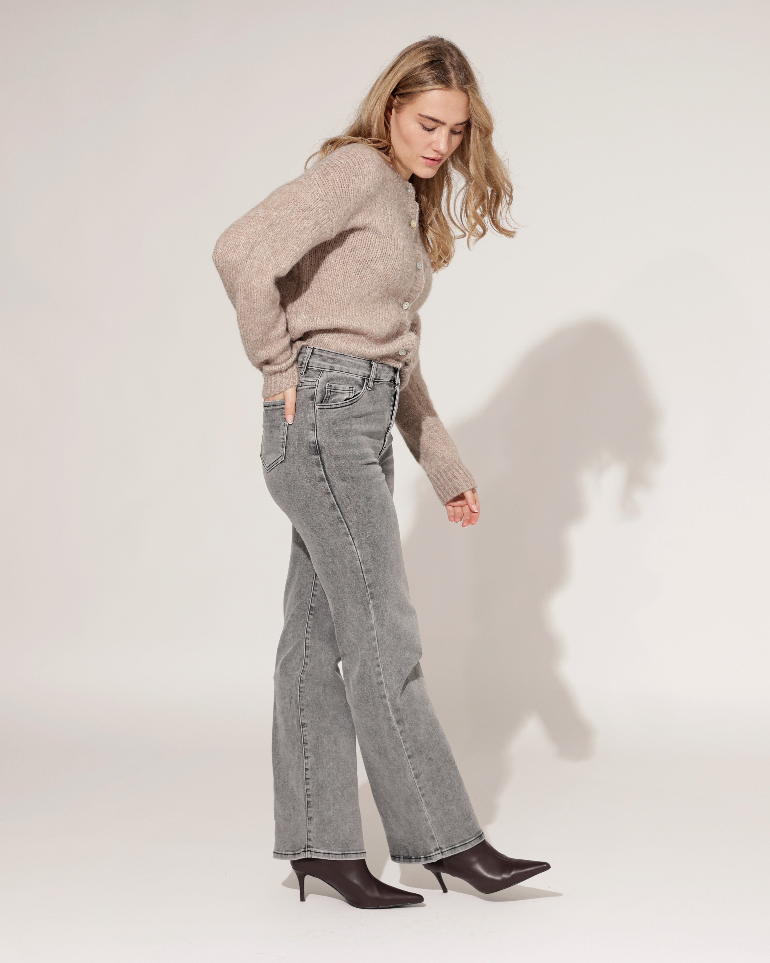 Hello Miss | Wide leg jeans Nicole-5 Grijs