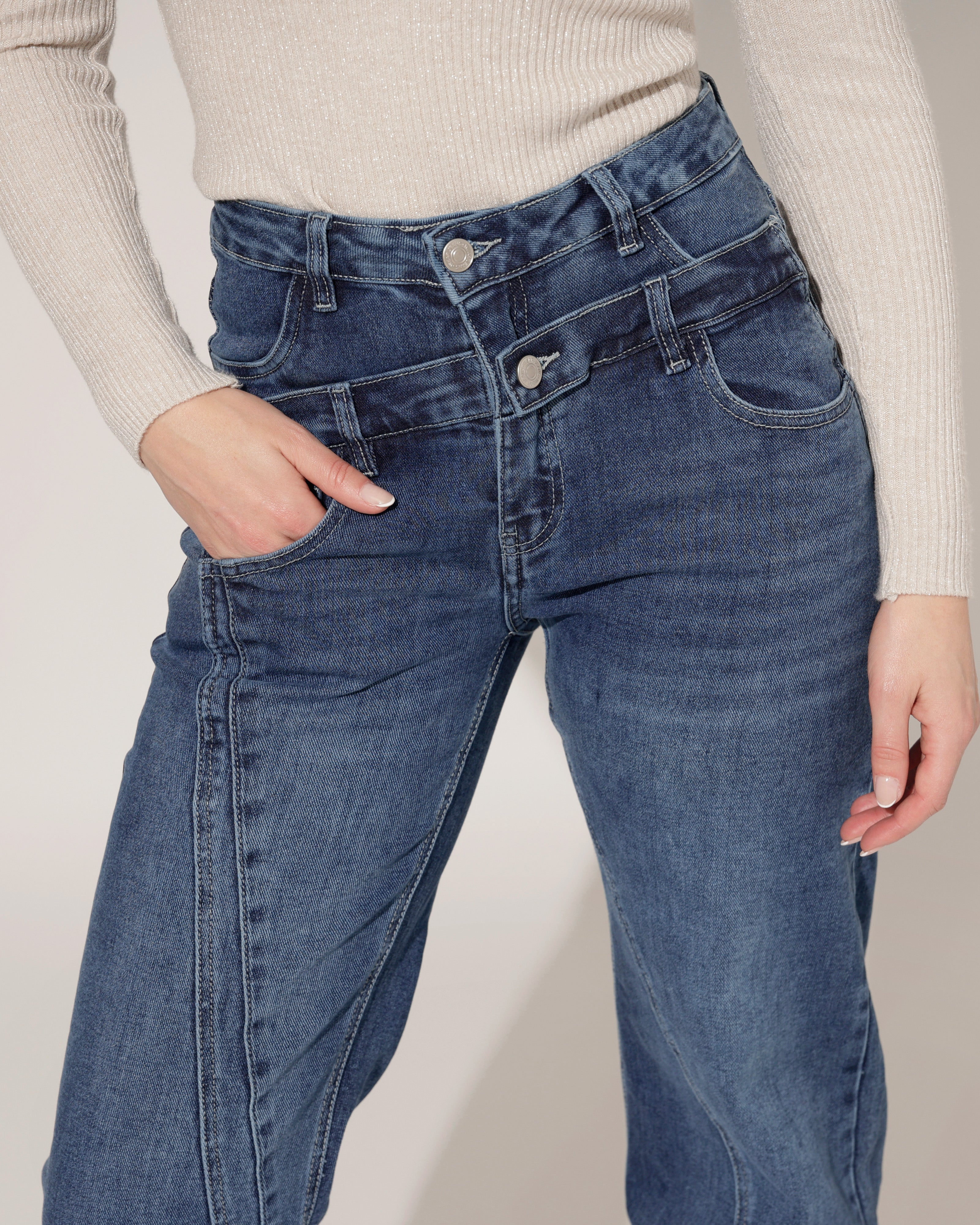 Hello Miss | Wide leg jeans, double taille Tina-9 Donkerblauw