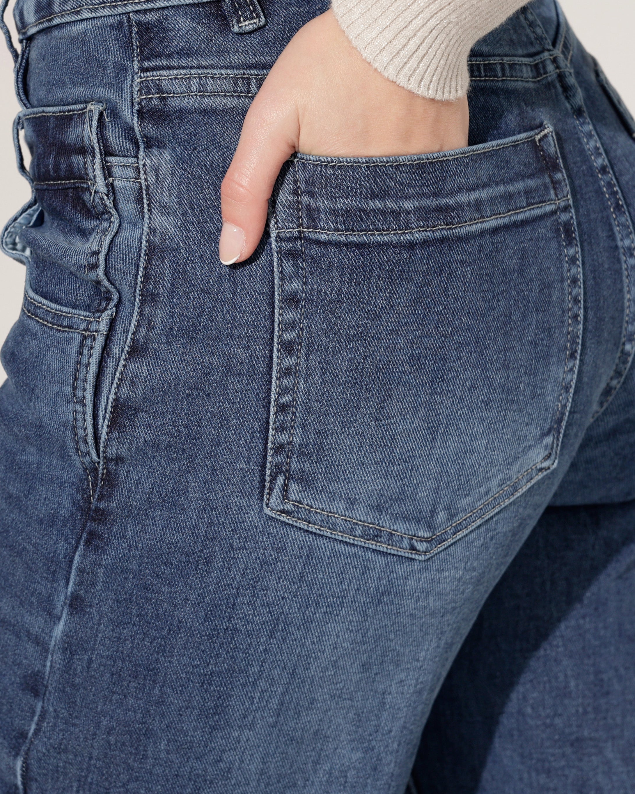 Hello Miss | Wide leg jeans, double taille Tina-9 Donkerblauw