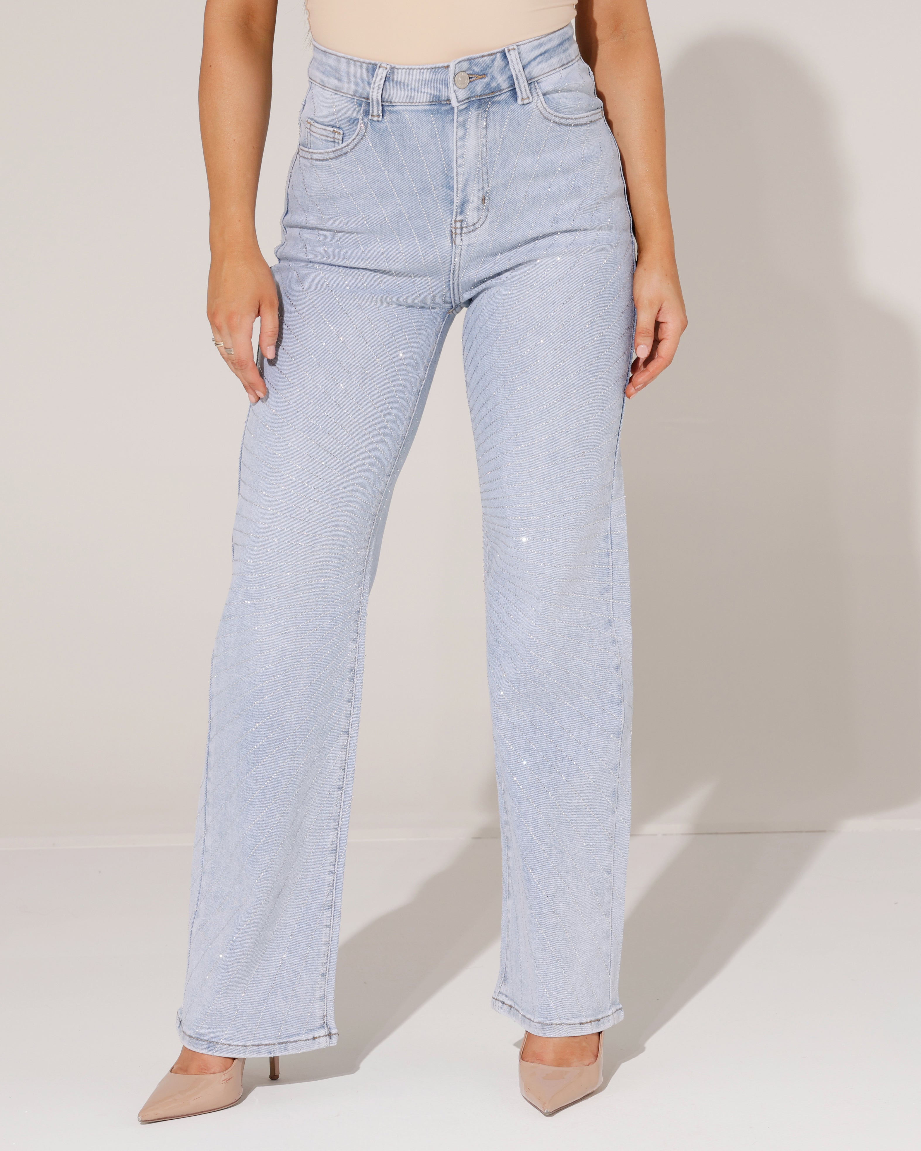 Hello Miss | Wide leg jeans strass Suzey Lichtblauw