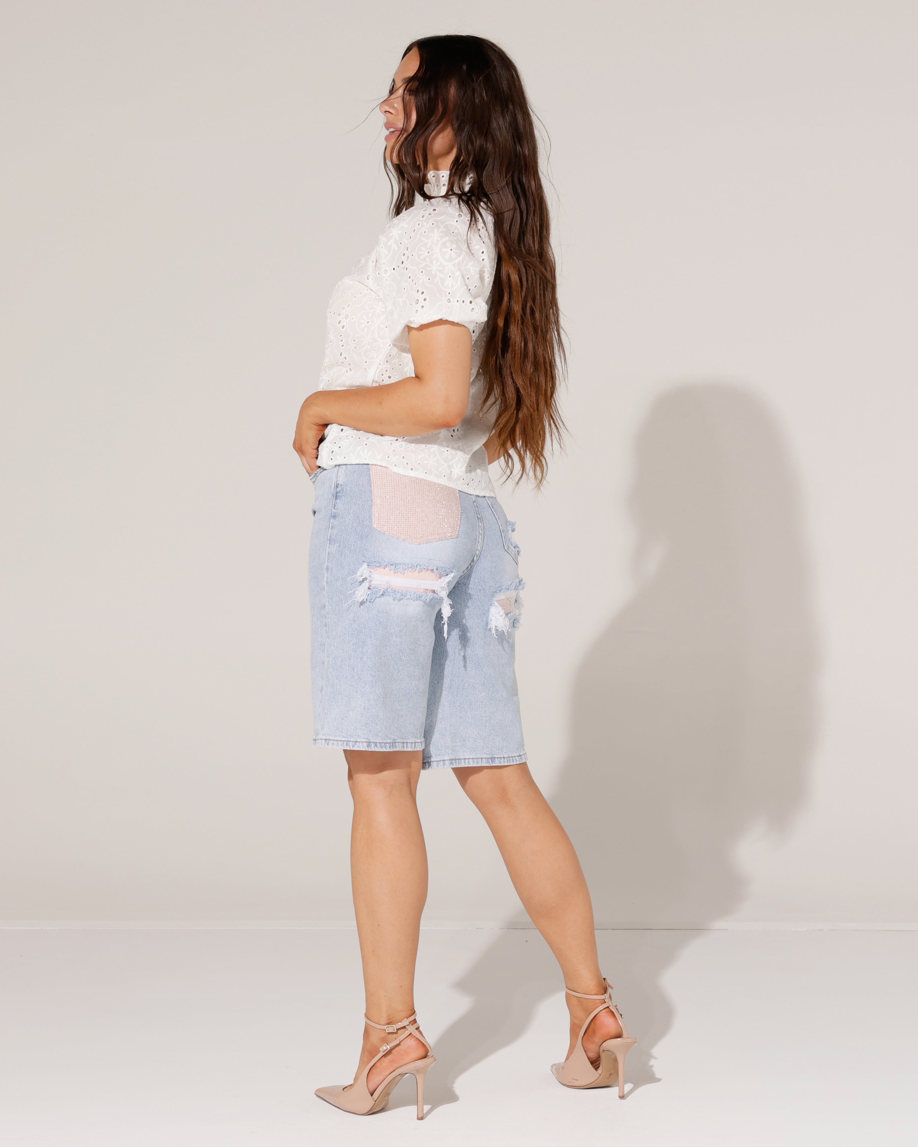 Laulia | Bermuda met roze kontzak Sissy-7 Blauw
