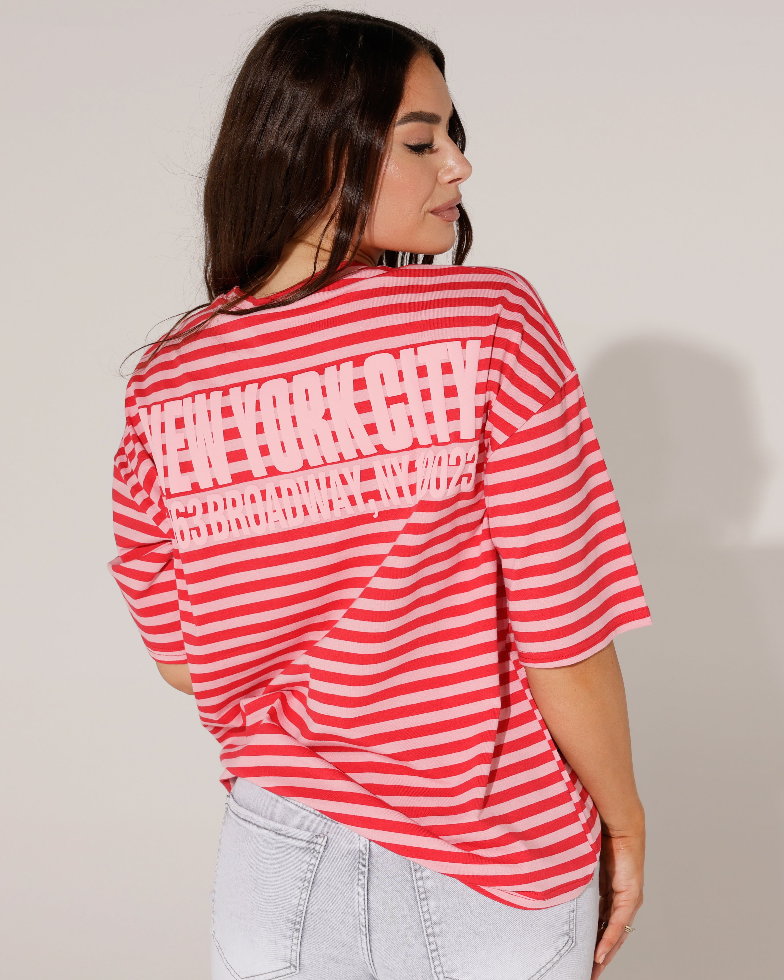 Gestreept T-shirt New York Broadway Fuchsia