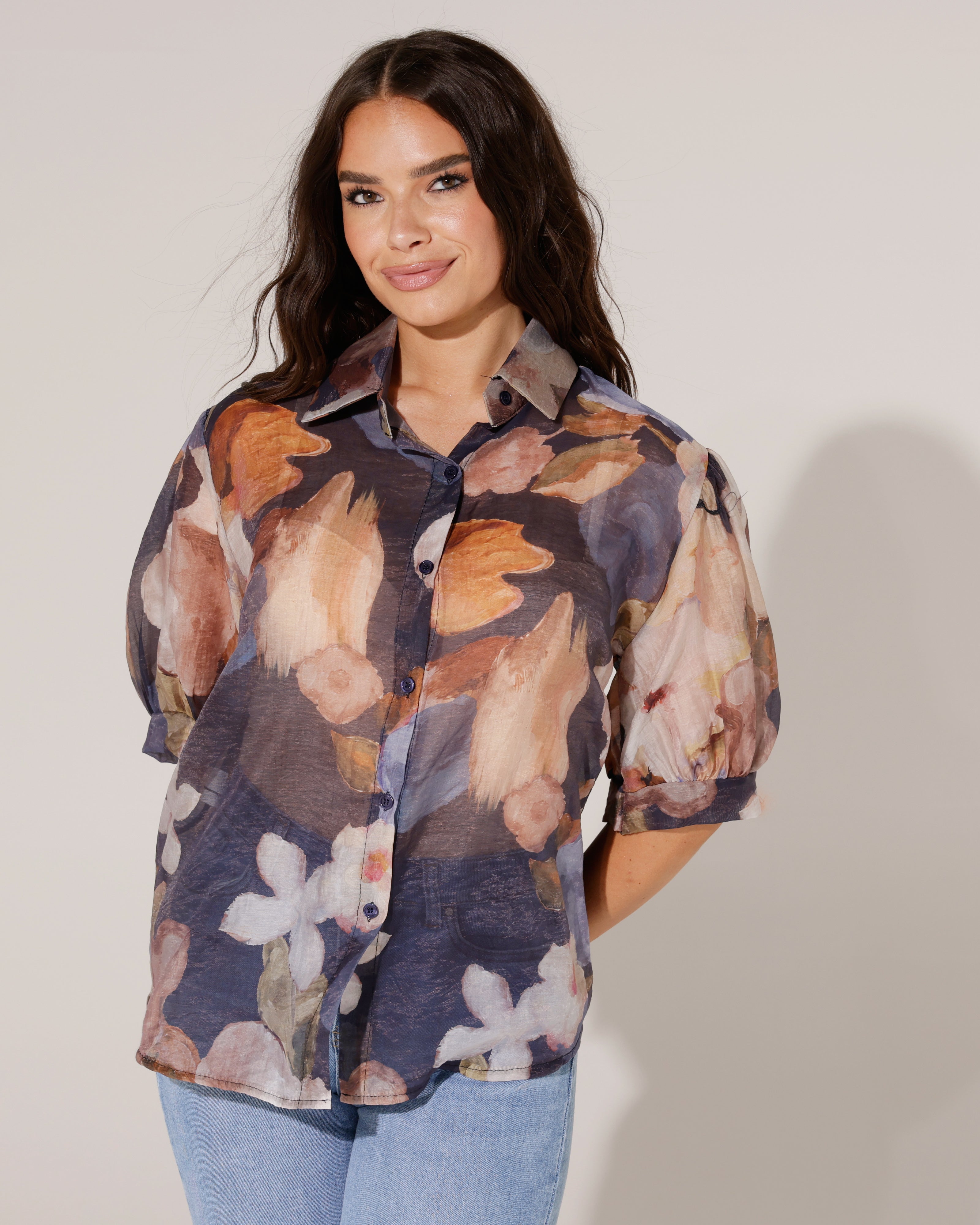 Bloemenprint blouse Mare Donkerblauw