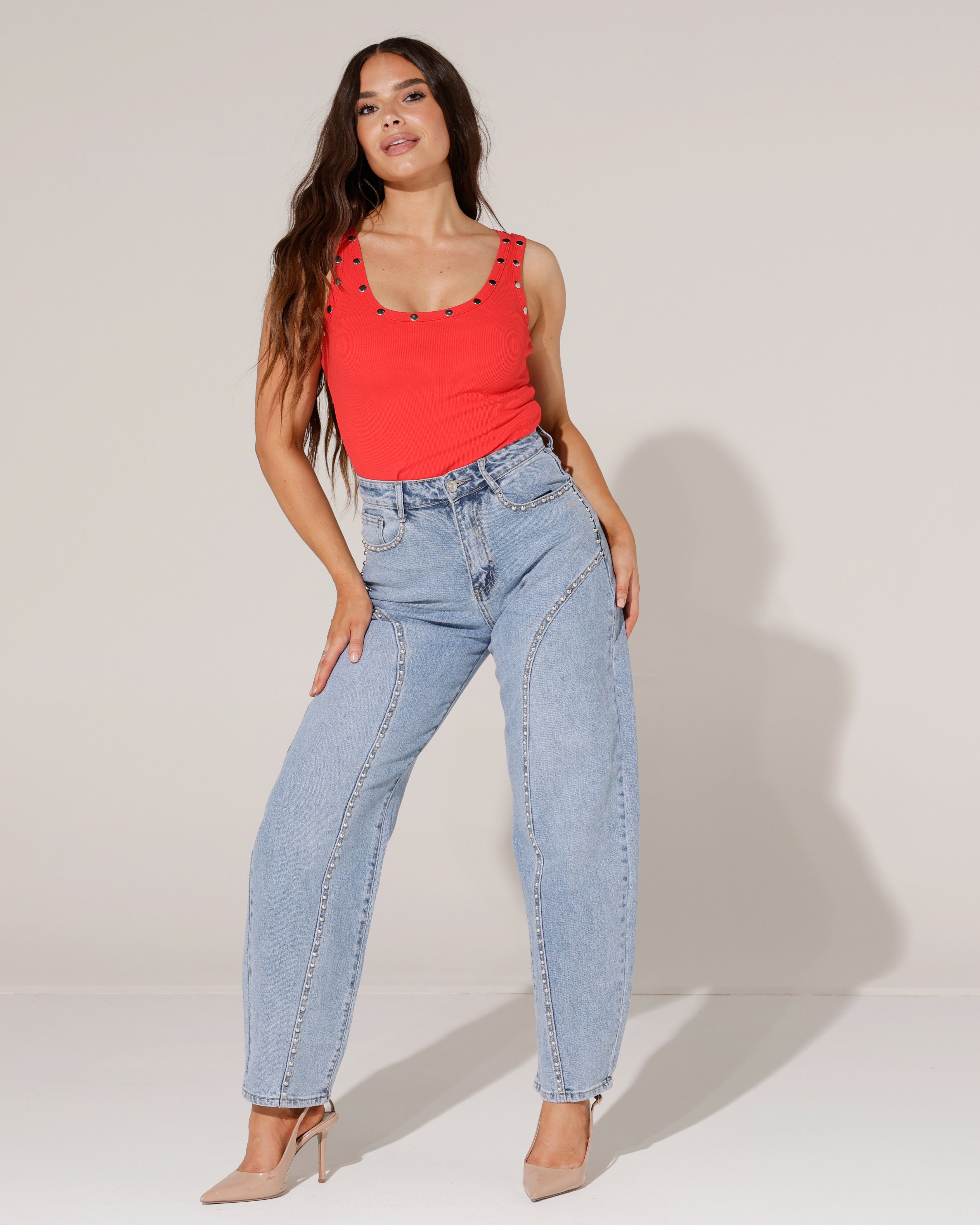 Folyrose | Barrel jeans met studs Bibi Blauw