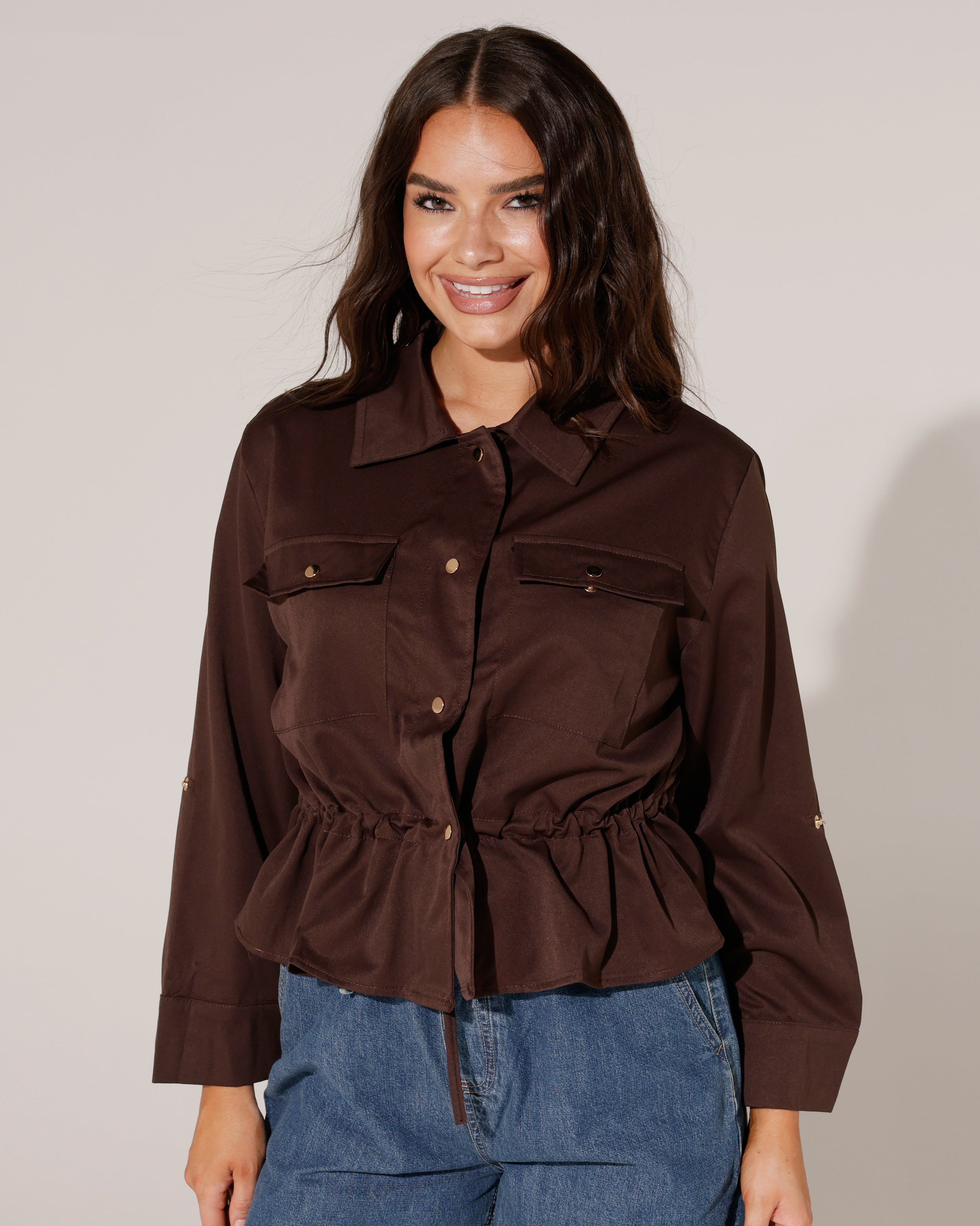 Blouse met borstzakken Nore Donkerbruin