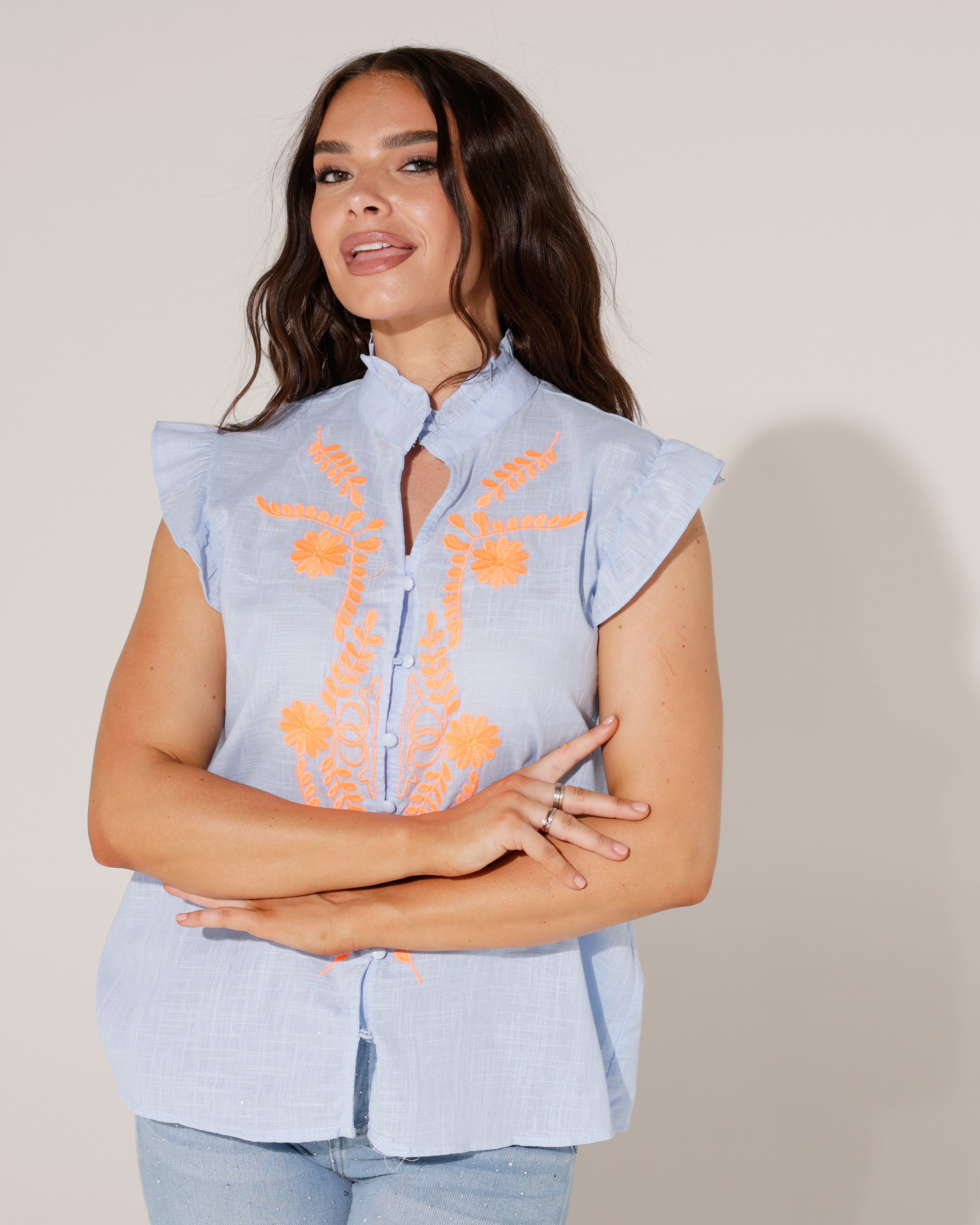Top met bloemen Juul Blauw
