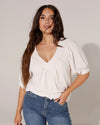 Ballon top met V-hals Faye Beige