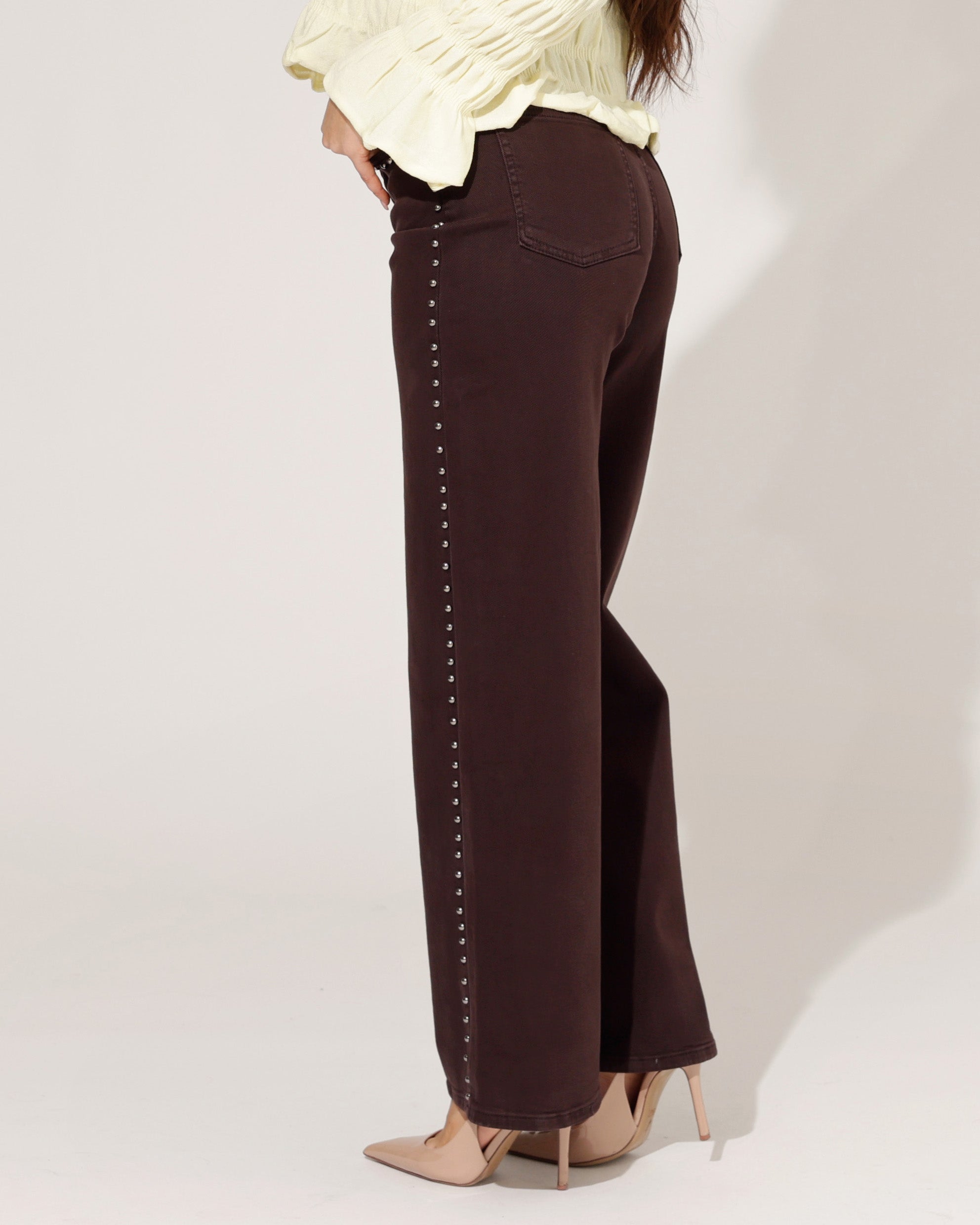 Laulia | Wide leg jeans Mae-4 Donkerbruin