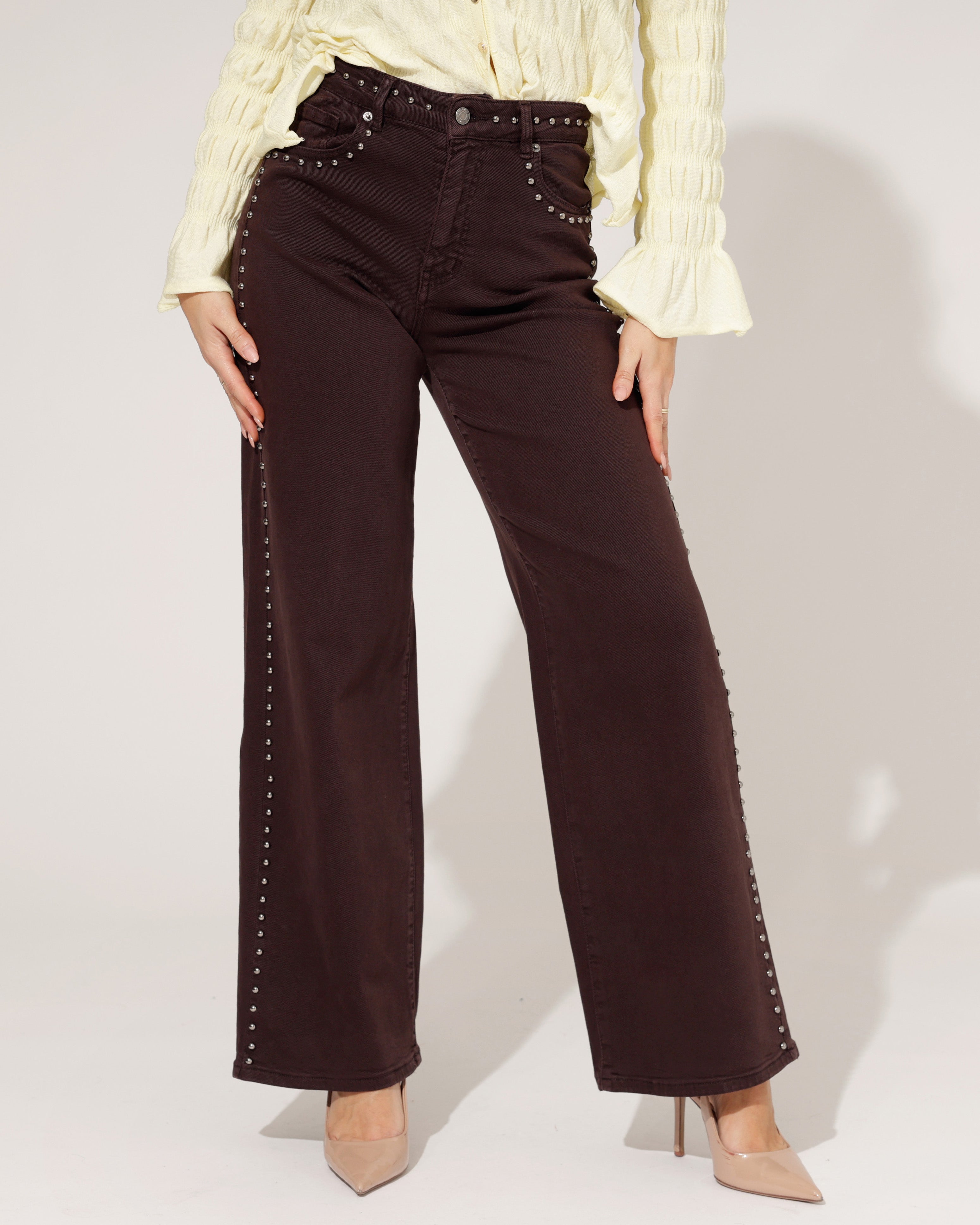 Laulia | Wide leg jeans Mae-4 Donkerbruin