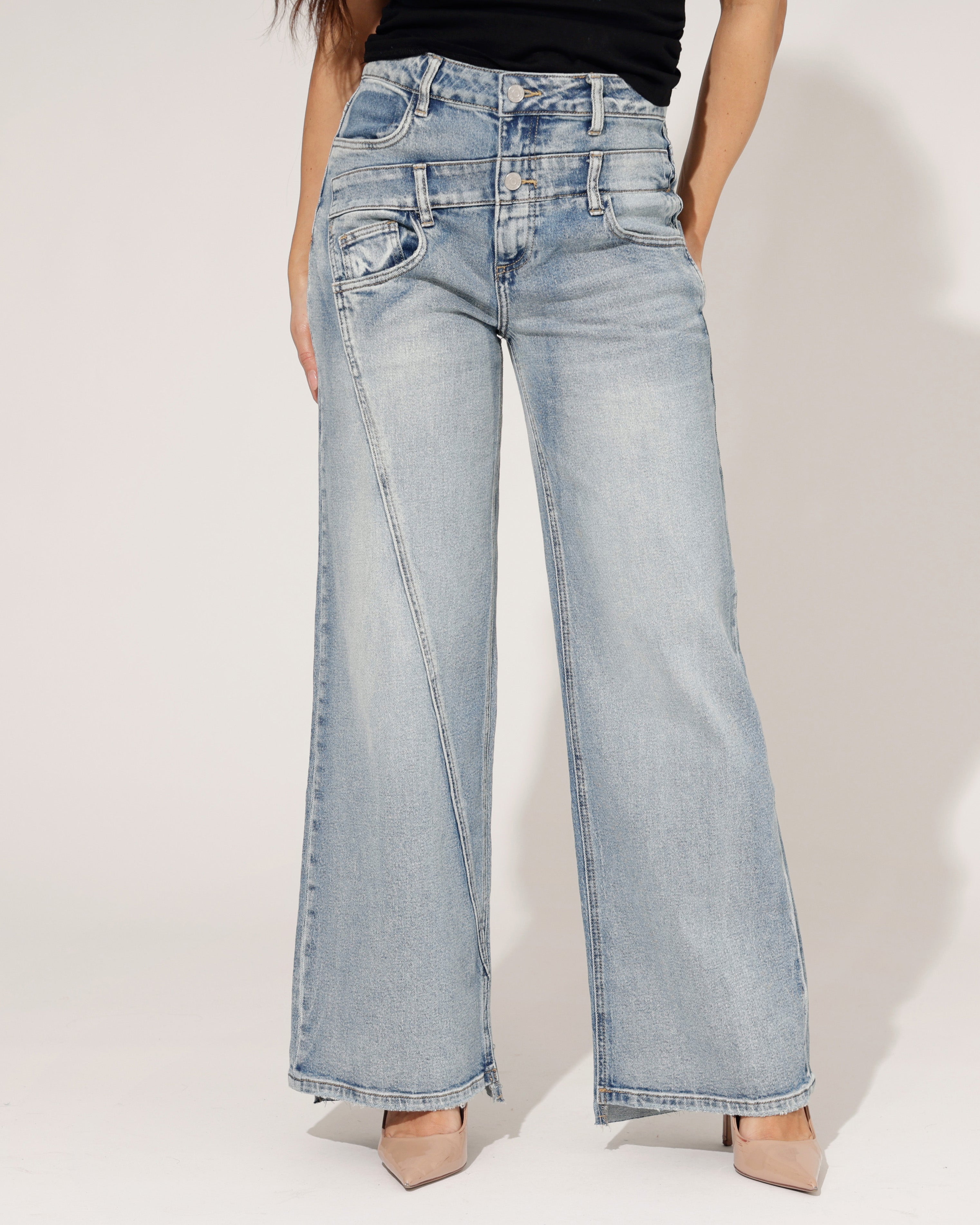 Toxik | Wide leg jeans, double effect L21299 Blauw