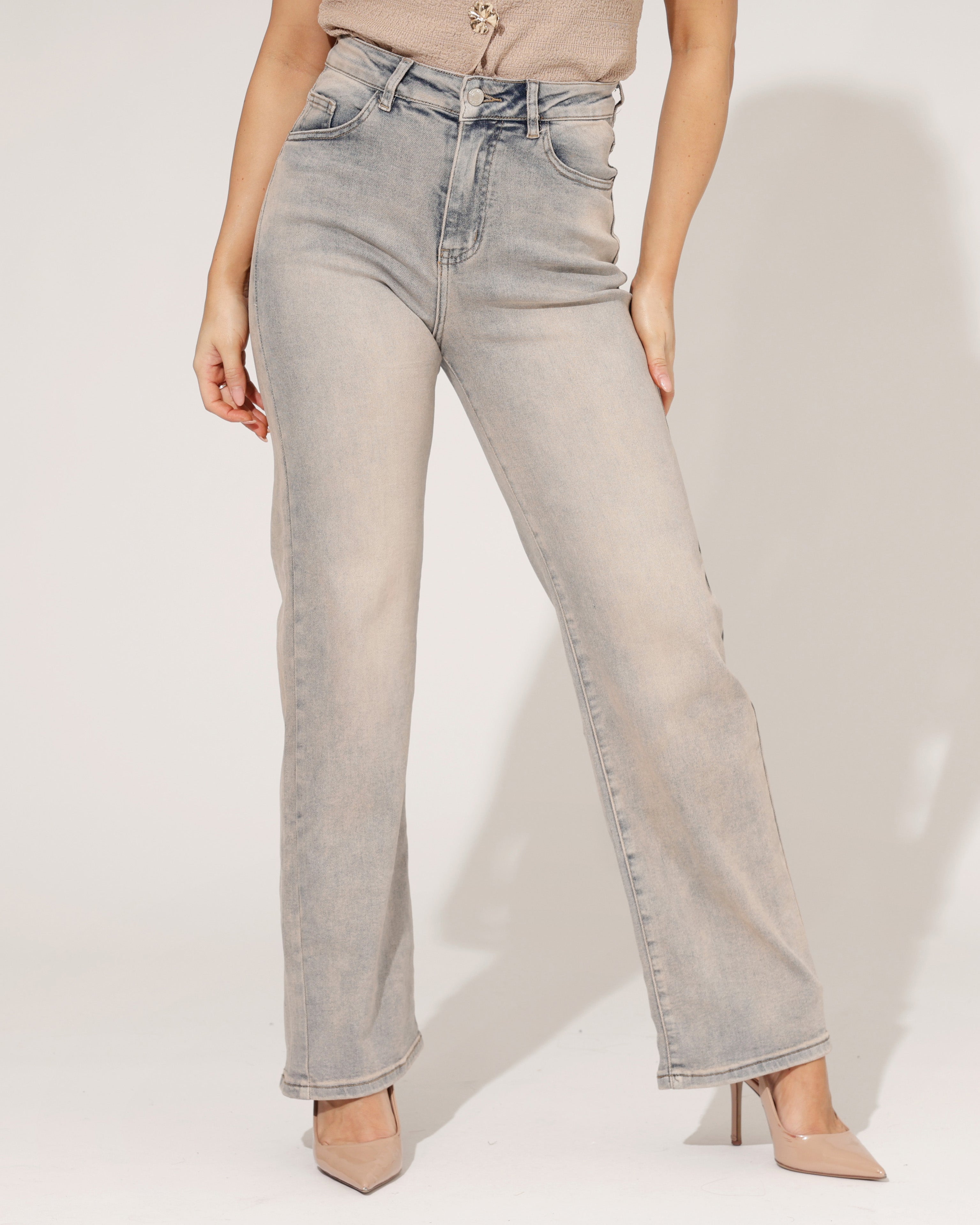 Hello Miss | Wide leg jeans (Super Stretch) Immy Blauw/ Beige