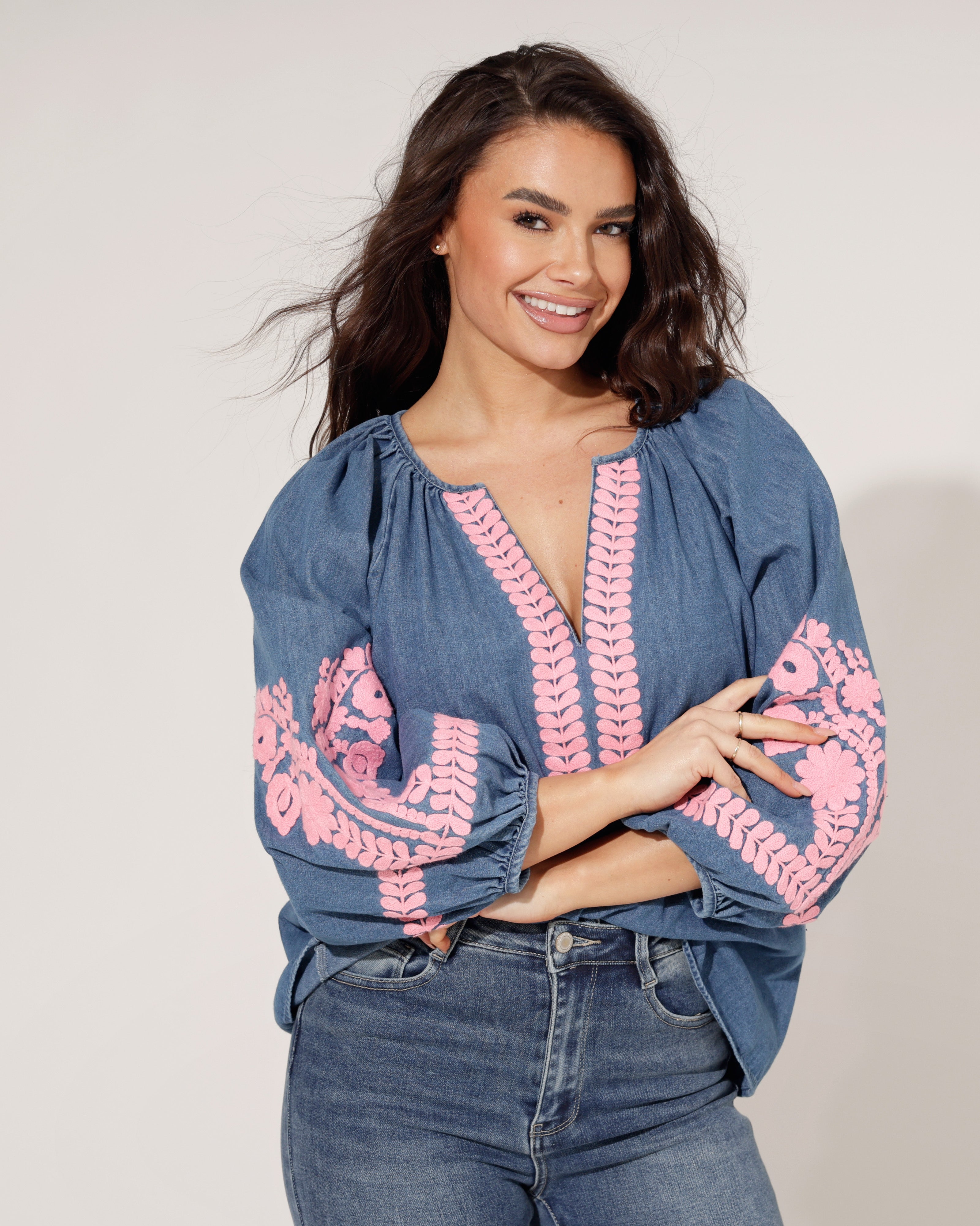 Top Elodie Blauw/ Lichtroze