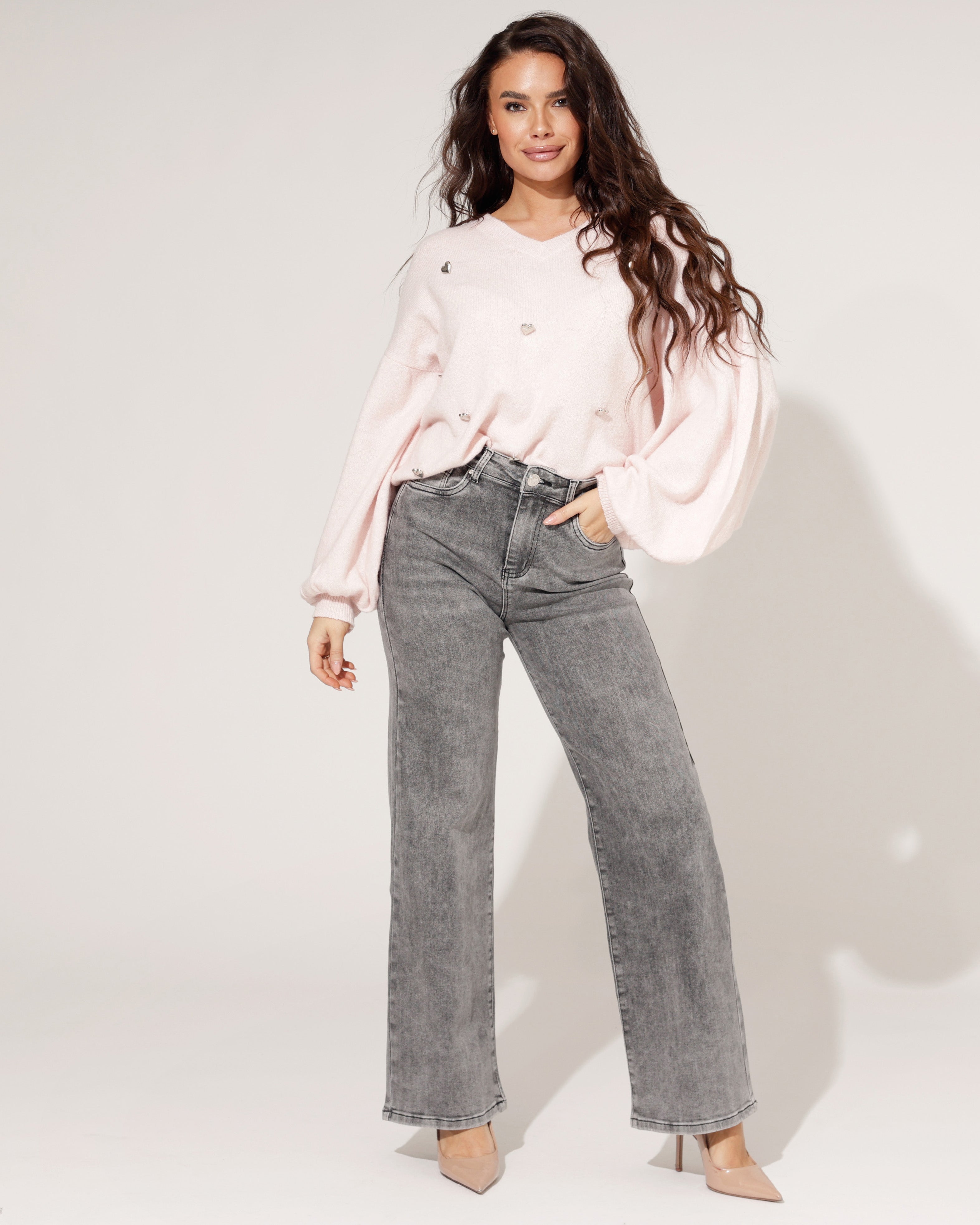 Goodies | Wide leg jeans Gisele Donkergrijs