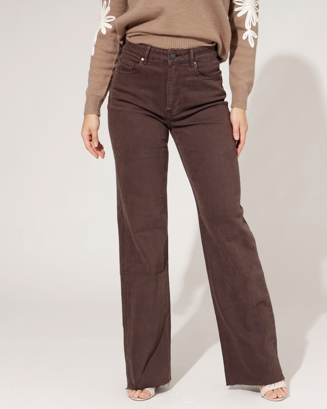 Queen Hearts | Wide leg jeans Nina-C Donkerbruin