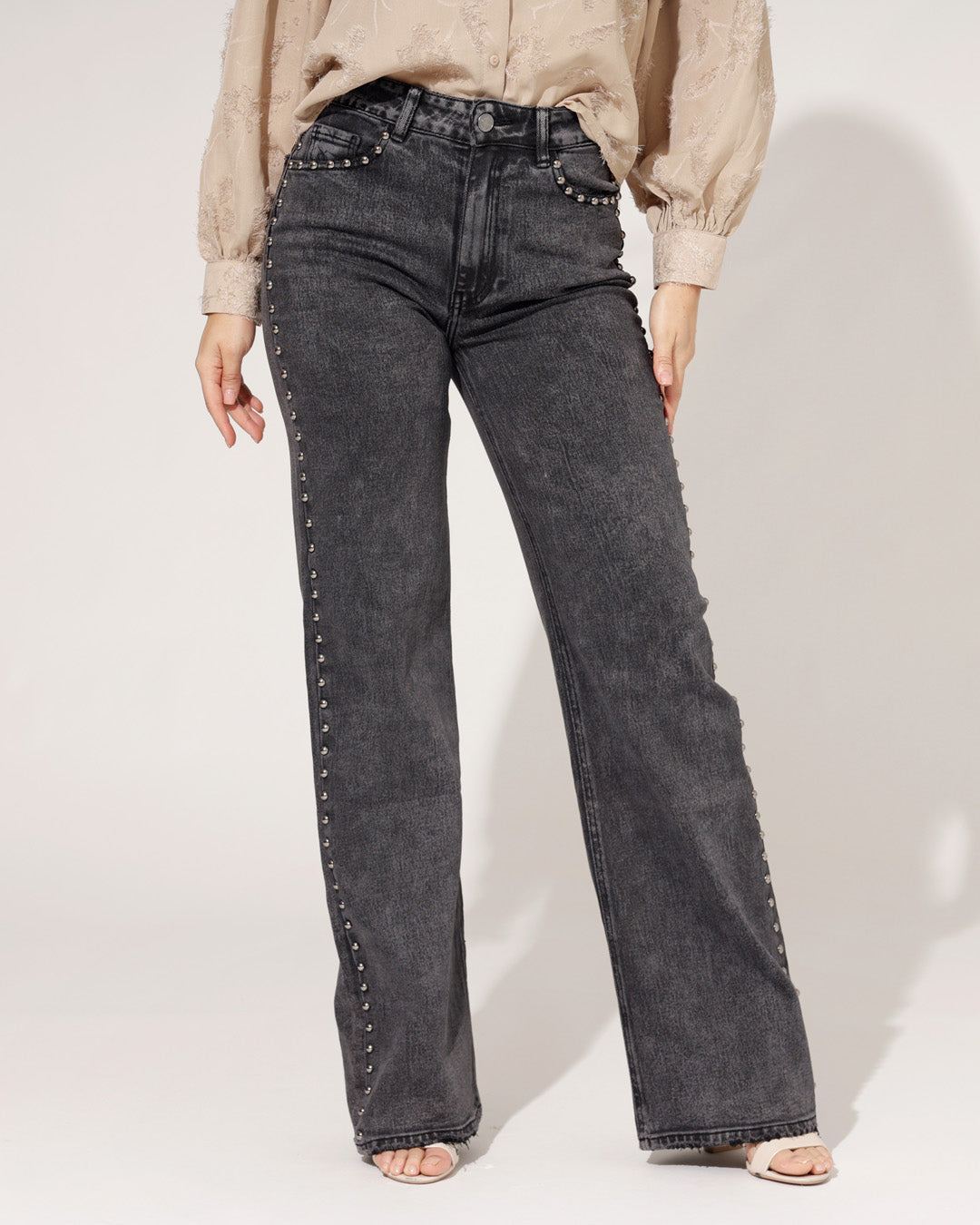 Queen Hearts | Wide leg, Straight jeans Suzey-2 Donkergrijs