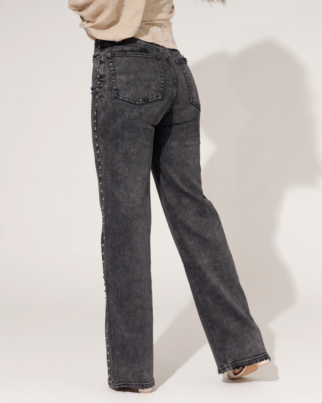 Queen Hearts | Wide leg, Straight jeans Suzey-2 Donkergrijs