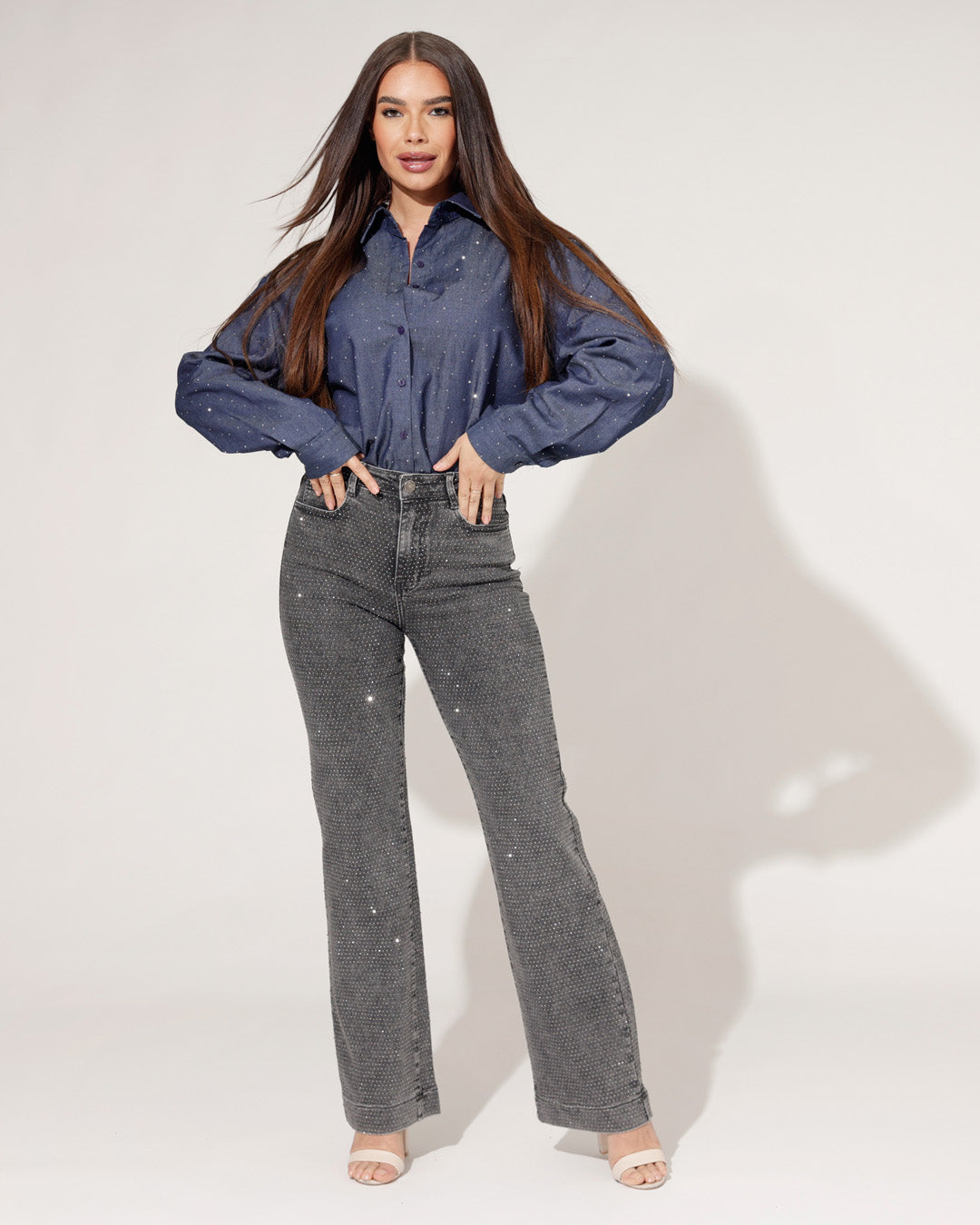 Folyrose | Wide leg jeans Jone Donkergrijs