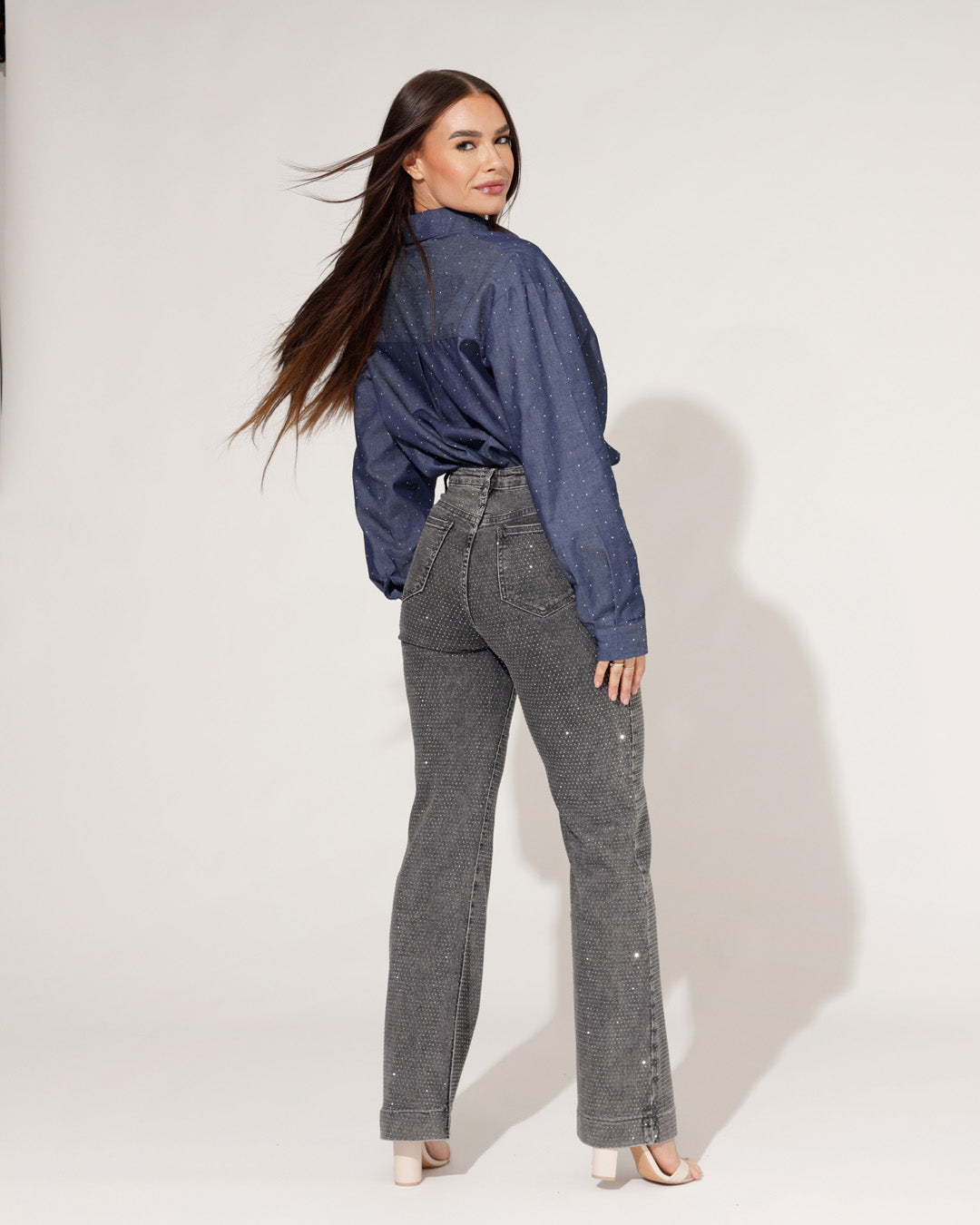 Folyrose | Wide leg jeans Jone Donkergrijs