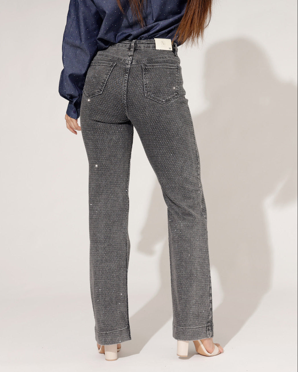 Folyrose | Wide leg jeans Jone Donkergrijs