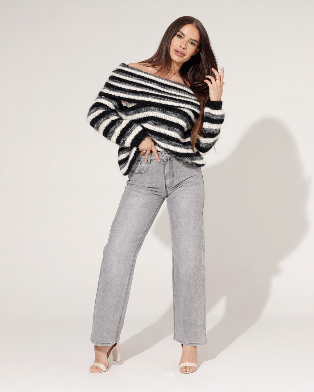 Miss Bon | Wide leg jeans Tilly Grijs