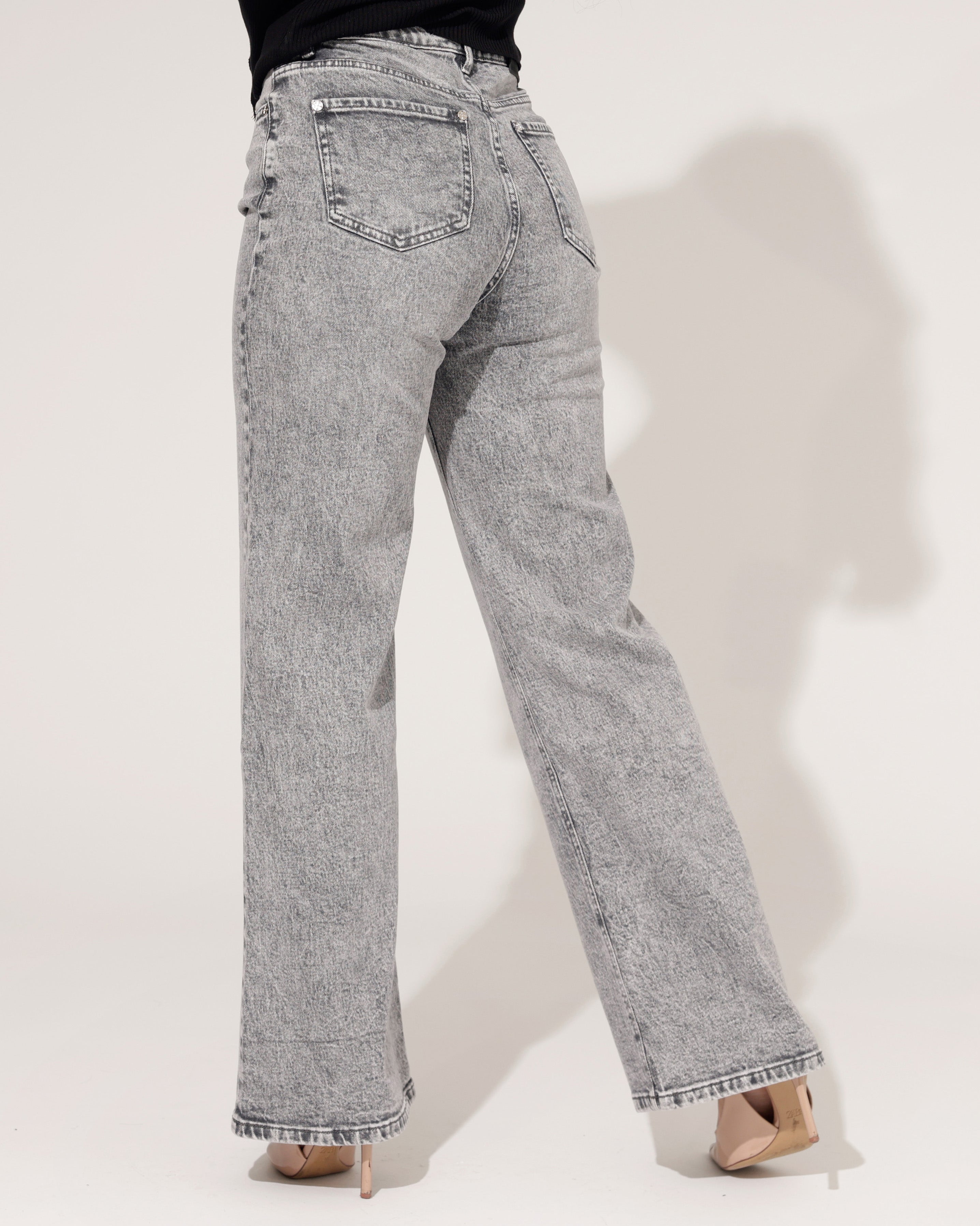 Queen Hearts | Wide leg jeans Joelle-3 Grijs/ Zilver