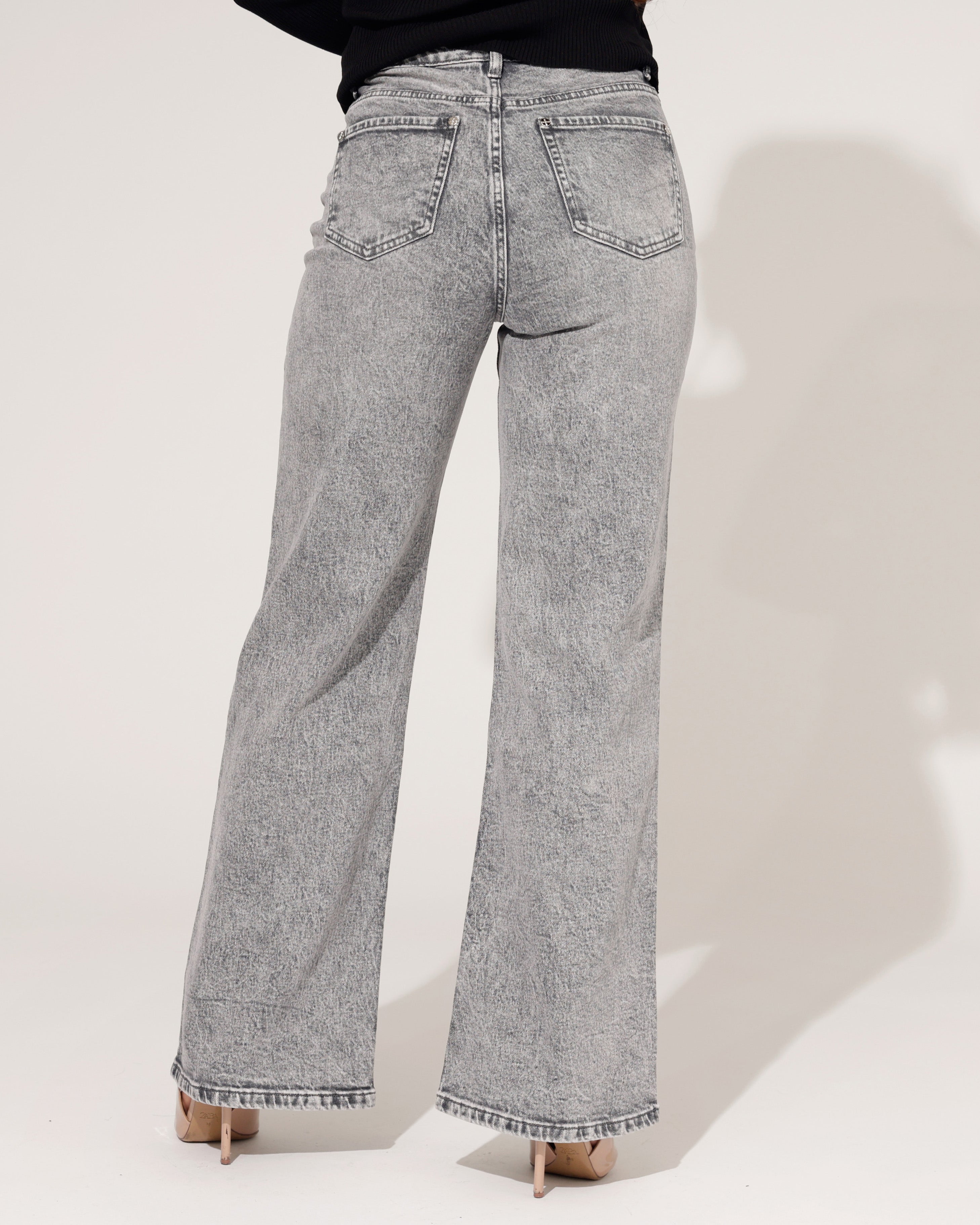 Queen Hearts | Wide leg jeans Joelle-3 Grijs/ Zilver