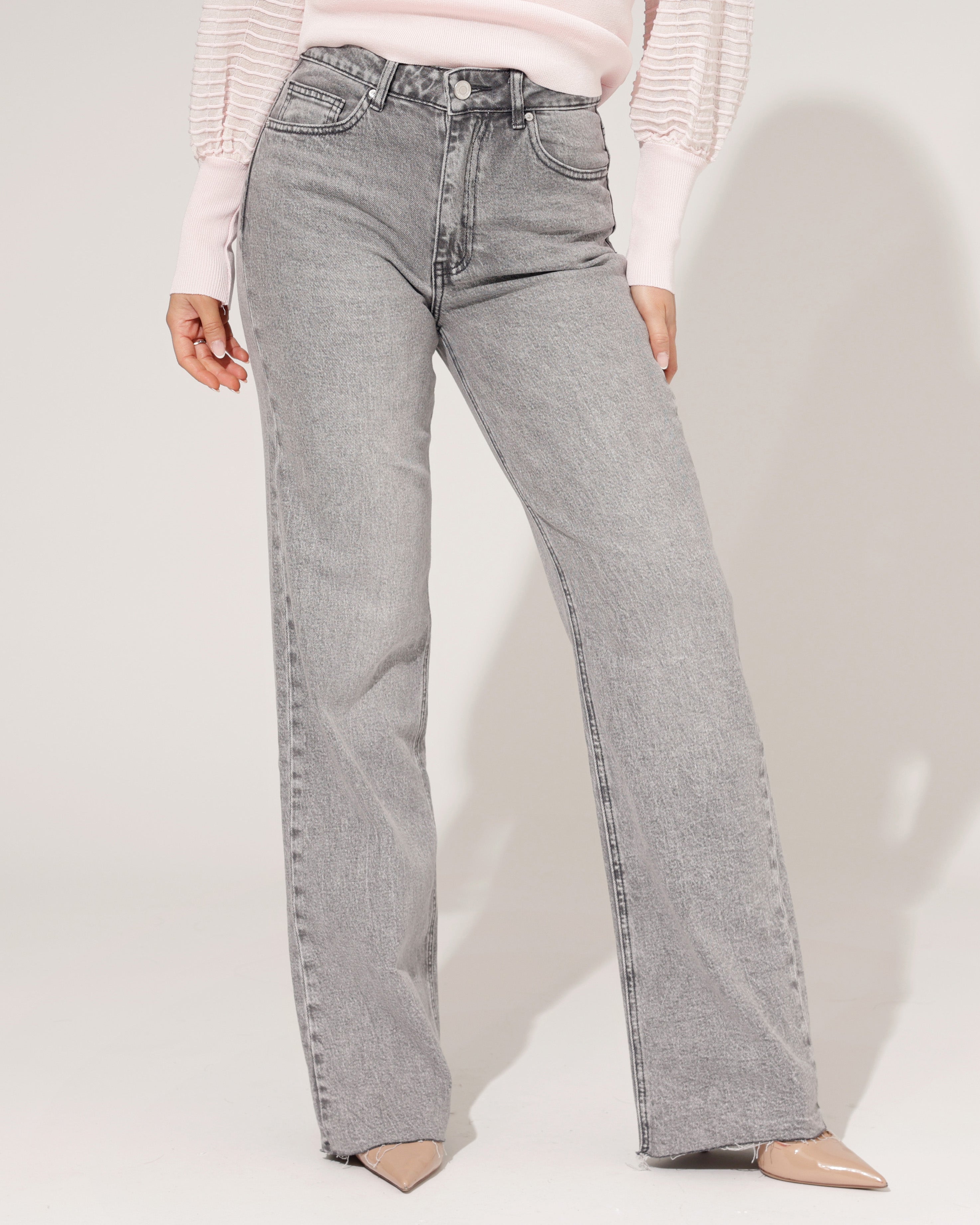 Queen Hearts | Wide leg jeans Nina-5 Donkergrijs