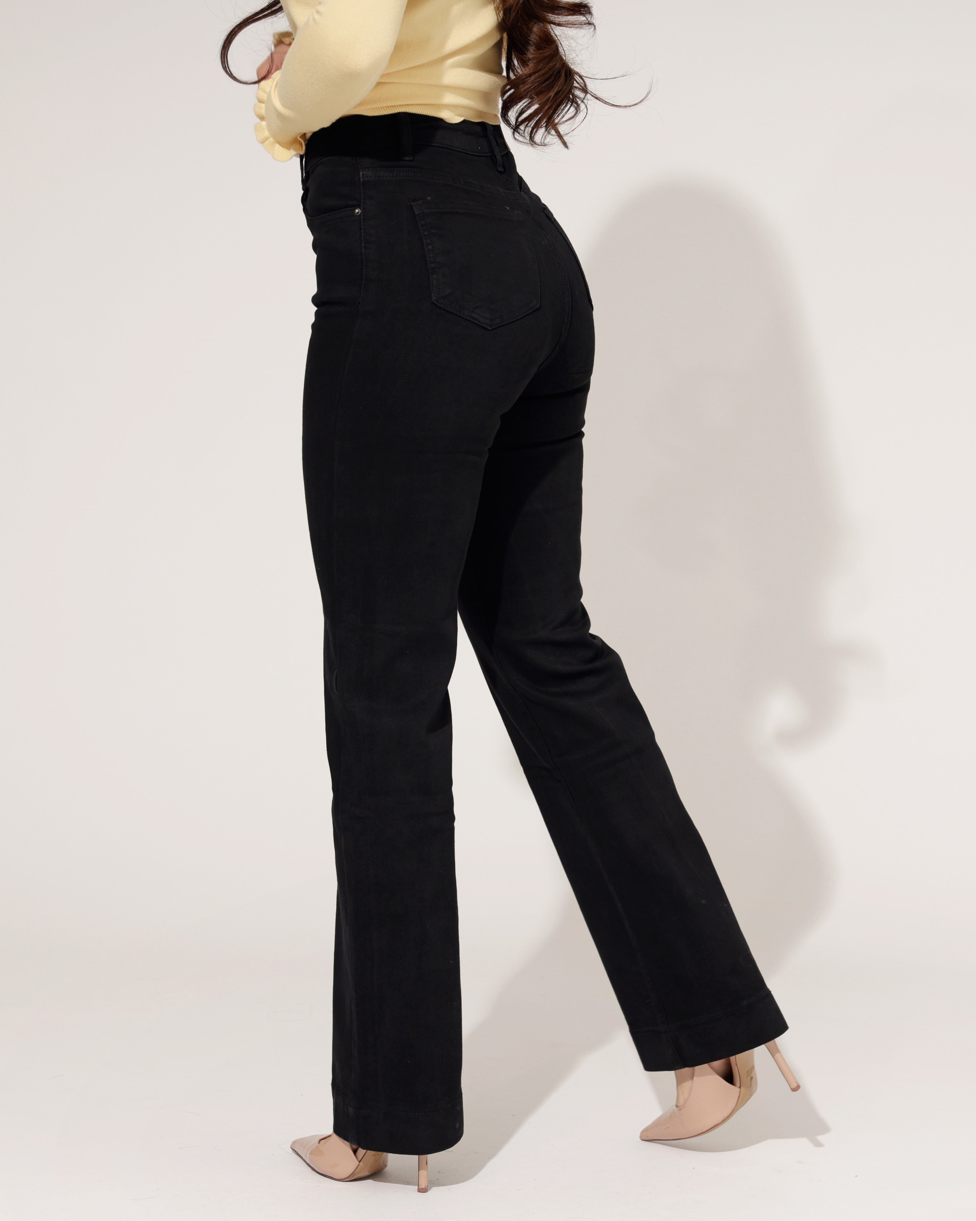 Zwarte wide leg jeans dames met wijde pijpen Folyrose - zijkant