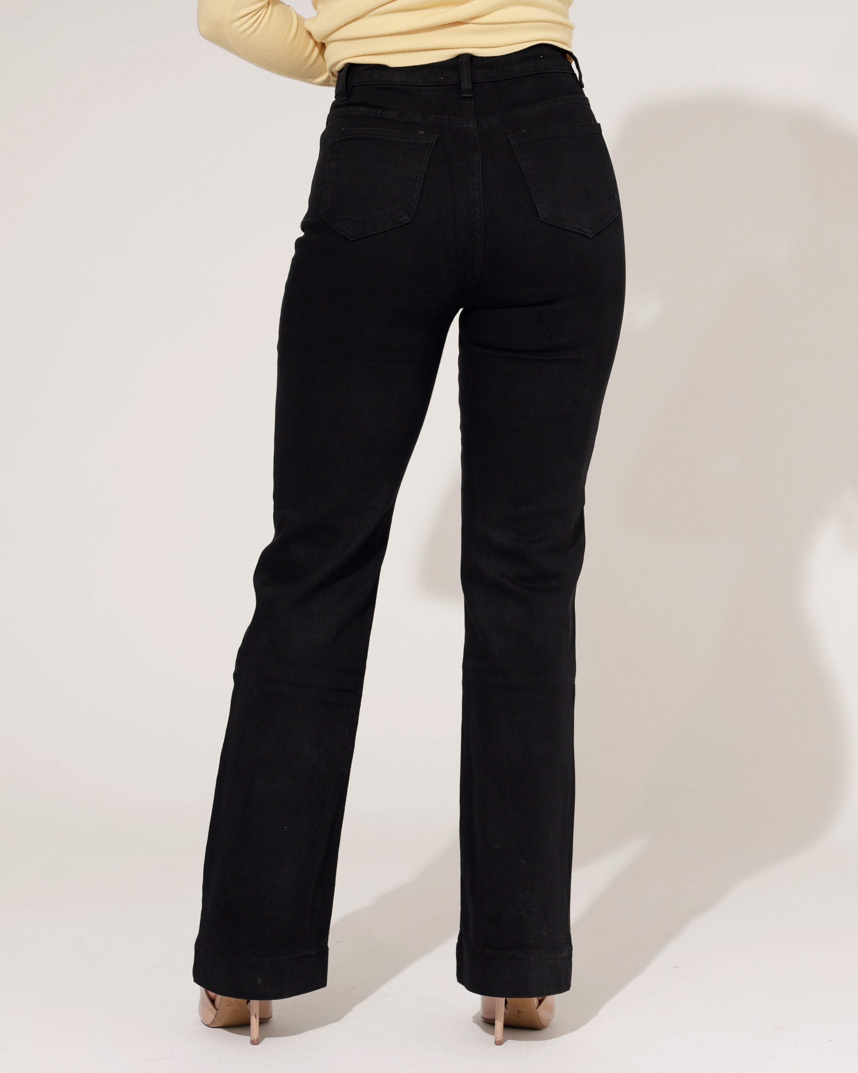 Zwarte wide leg jeans dames met wijde pijpen Folyrose - achterkant