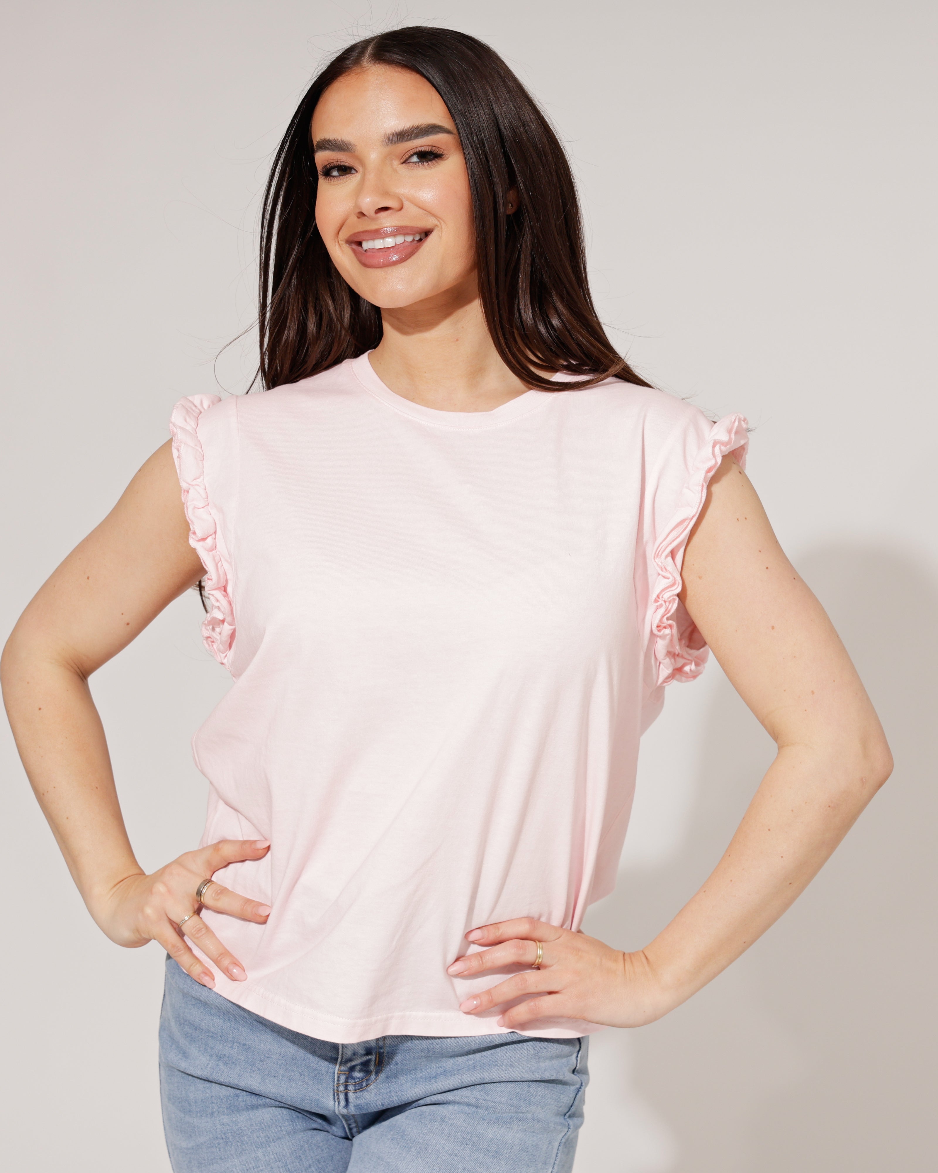 Mouwloze top met ruffle Hilley Roze
