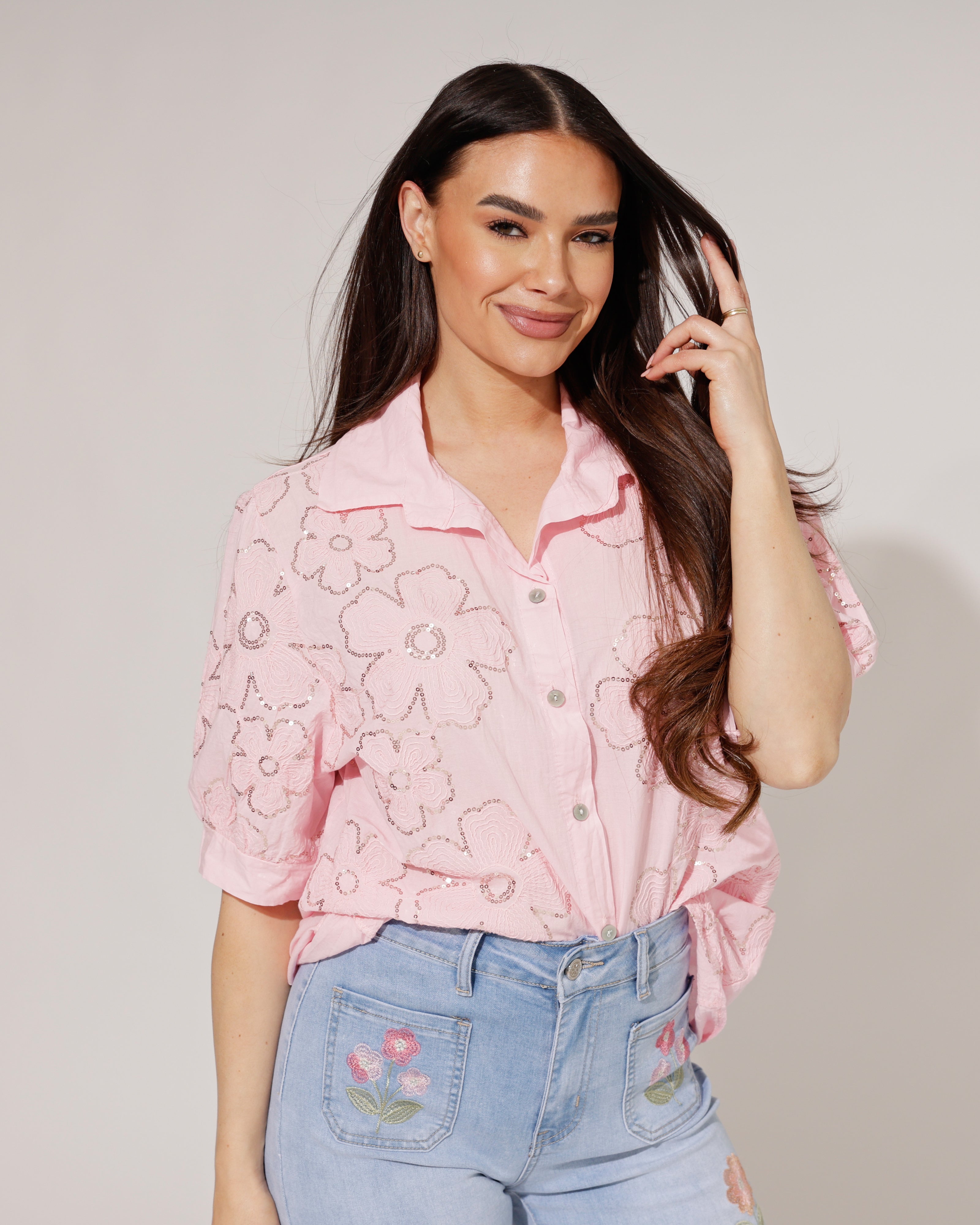 Blouse met bloemen Emily Roze