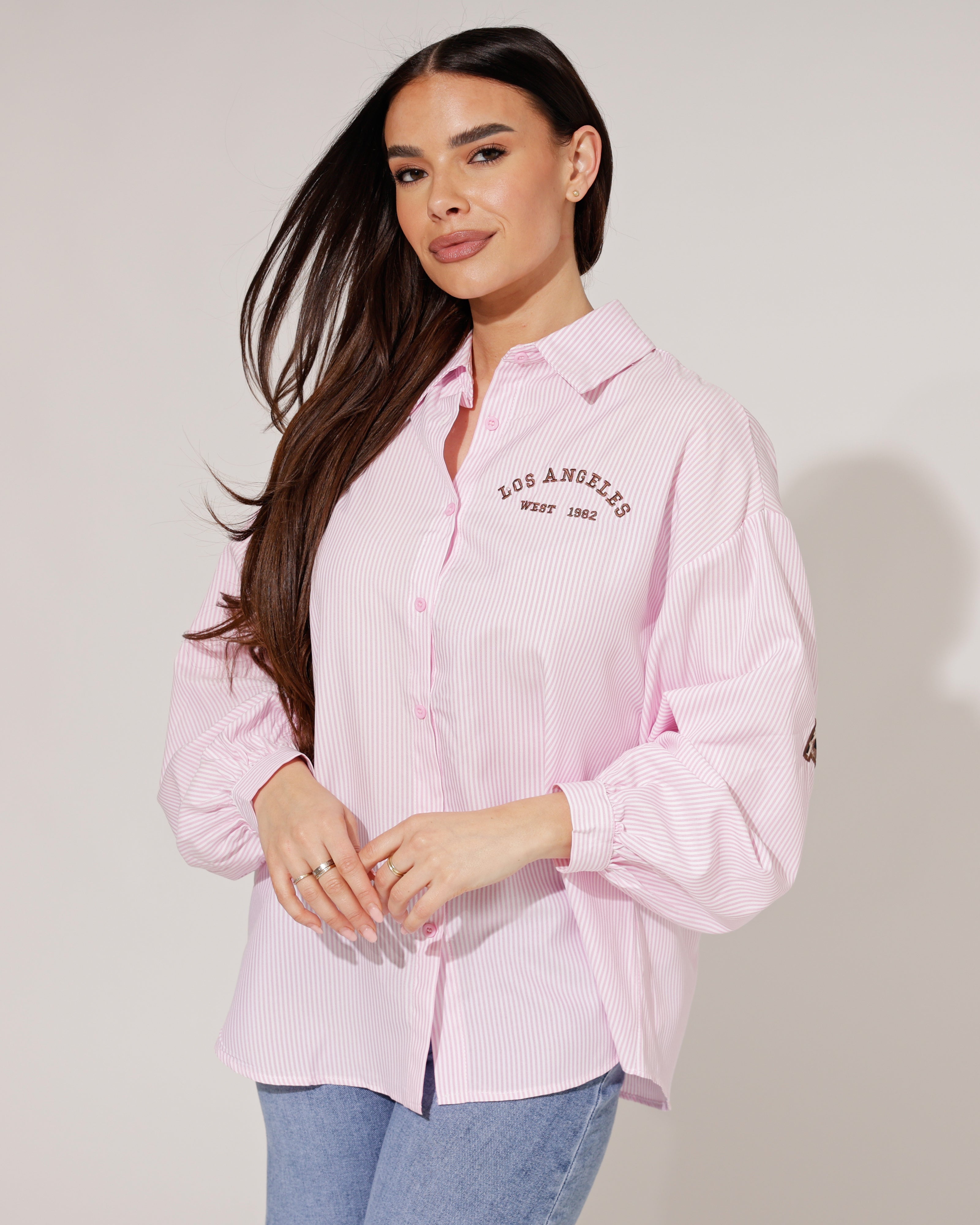 Gestreepte blouse LA Roze