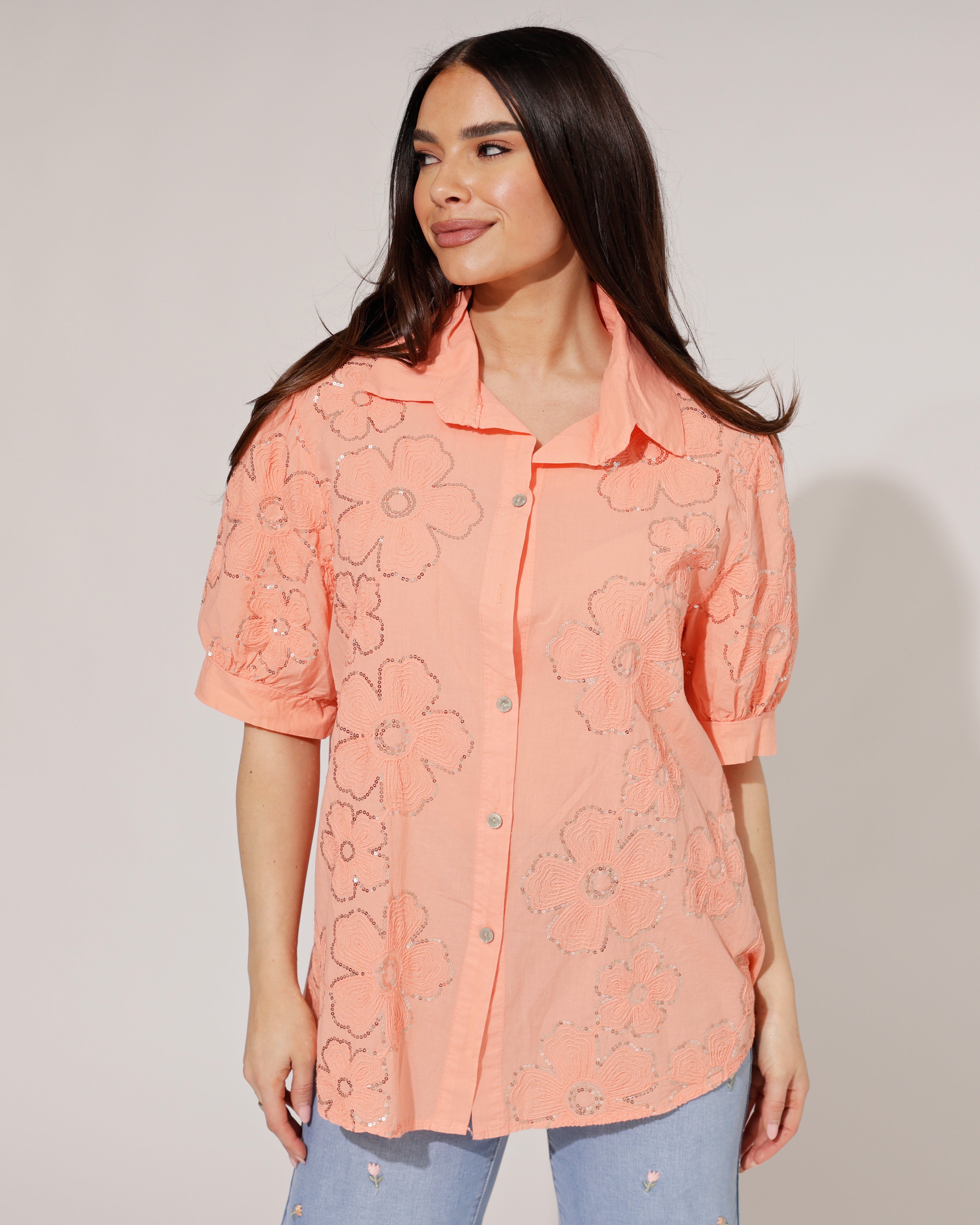 Blouse met bloemen Emily Oranje