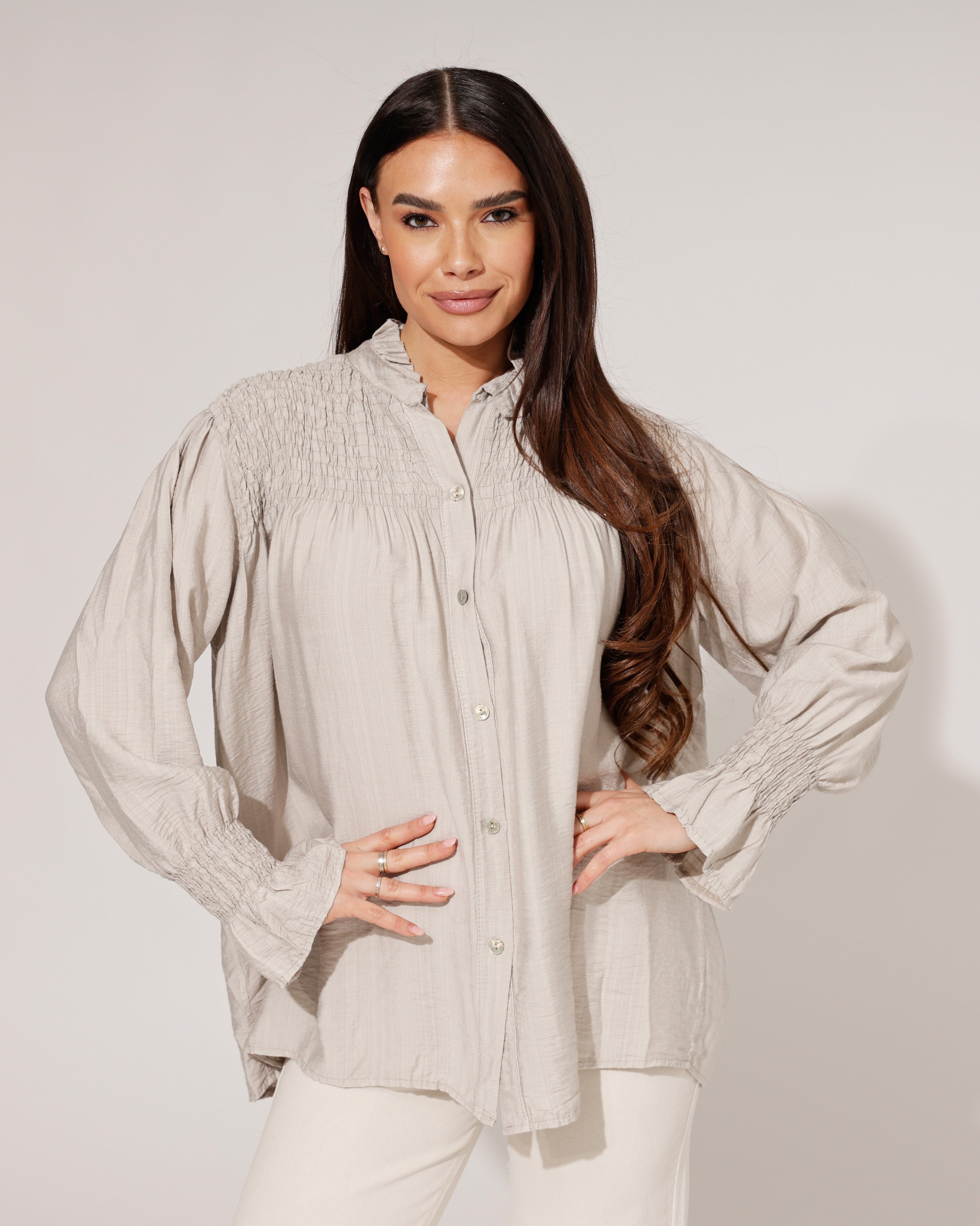 Blouse smock Loïs Taupe