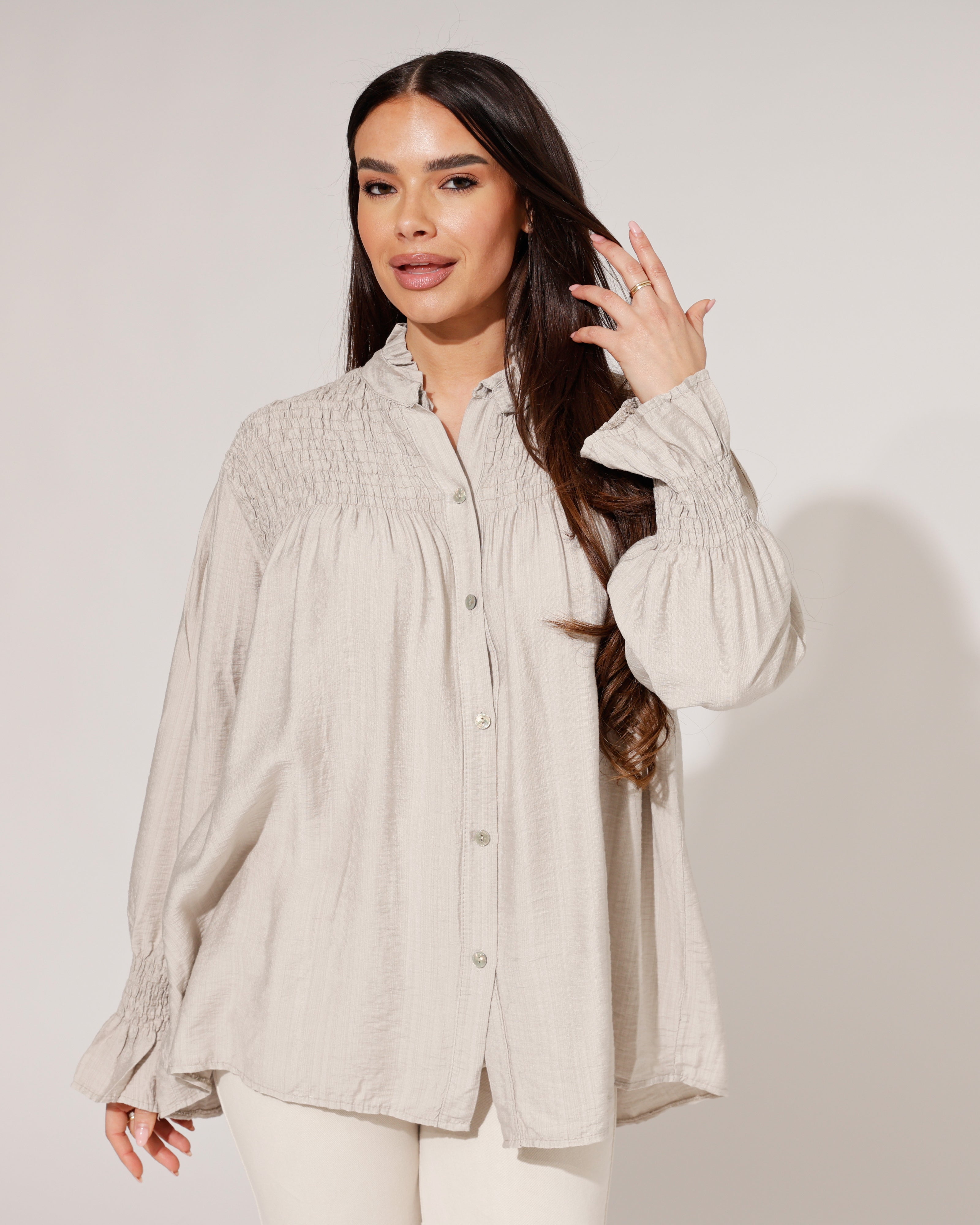 Blouse smock Loïs Taupe
