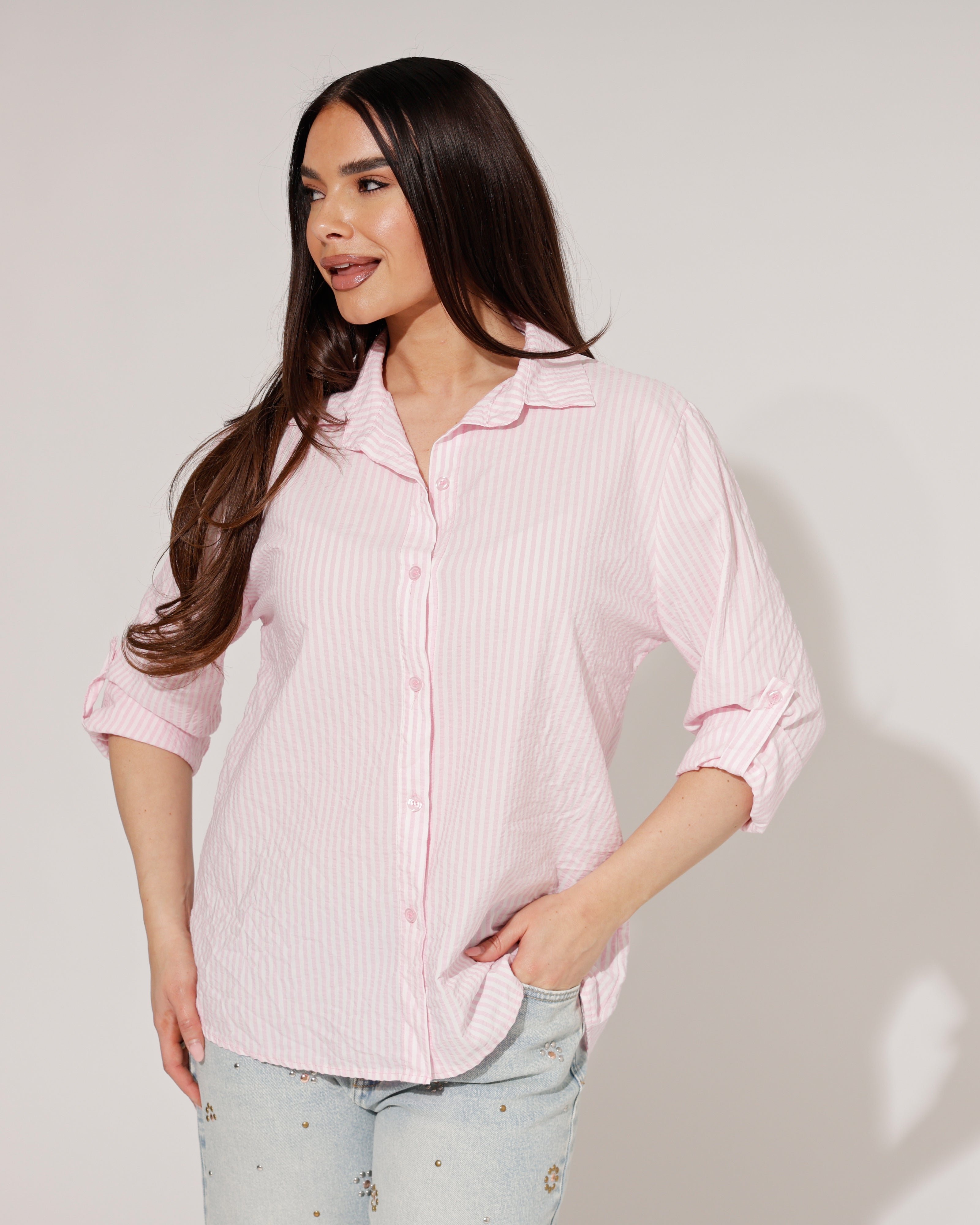 Gestreepte blouse Mika Roze