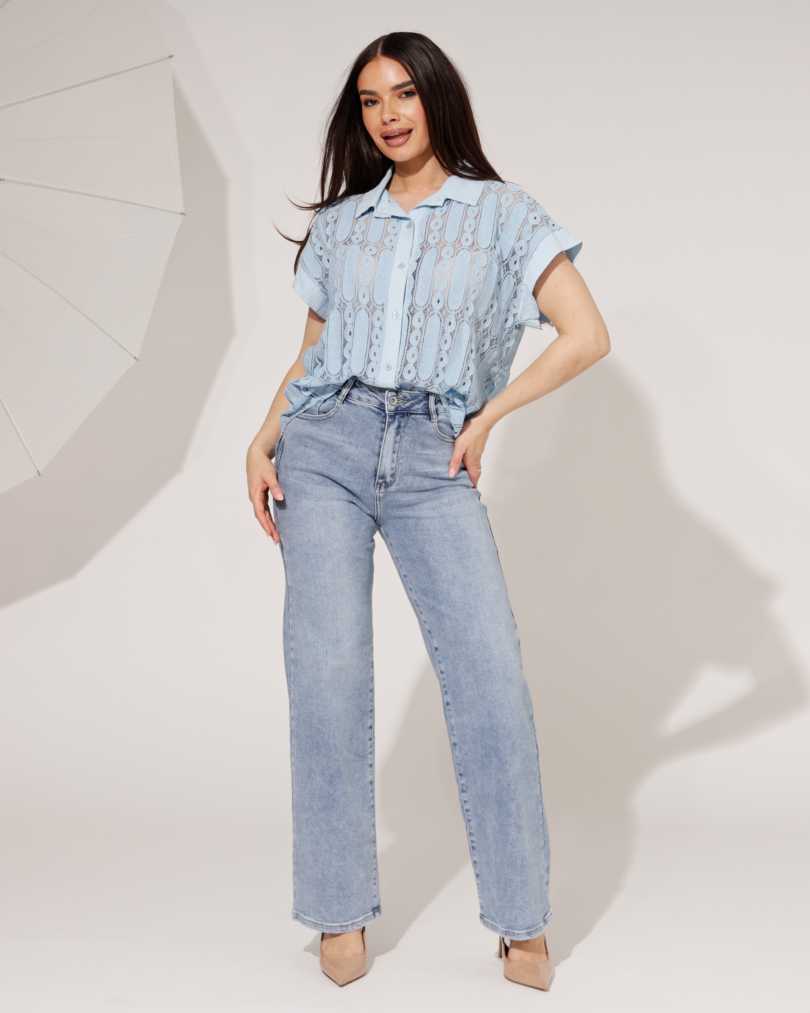 Blouse broderie Nova Blauw