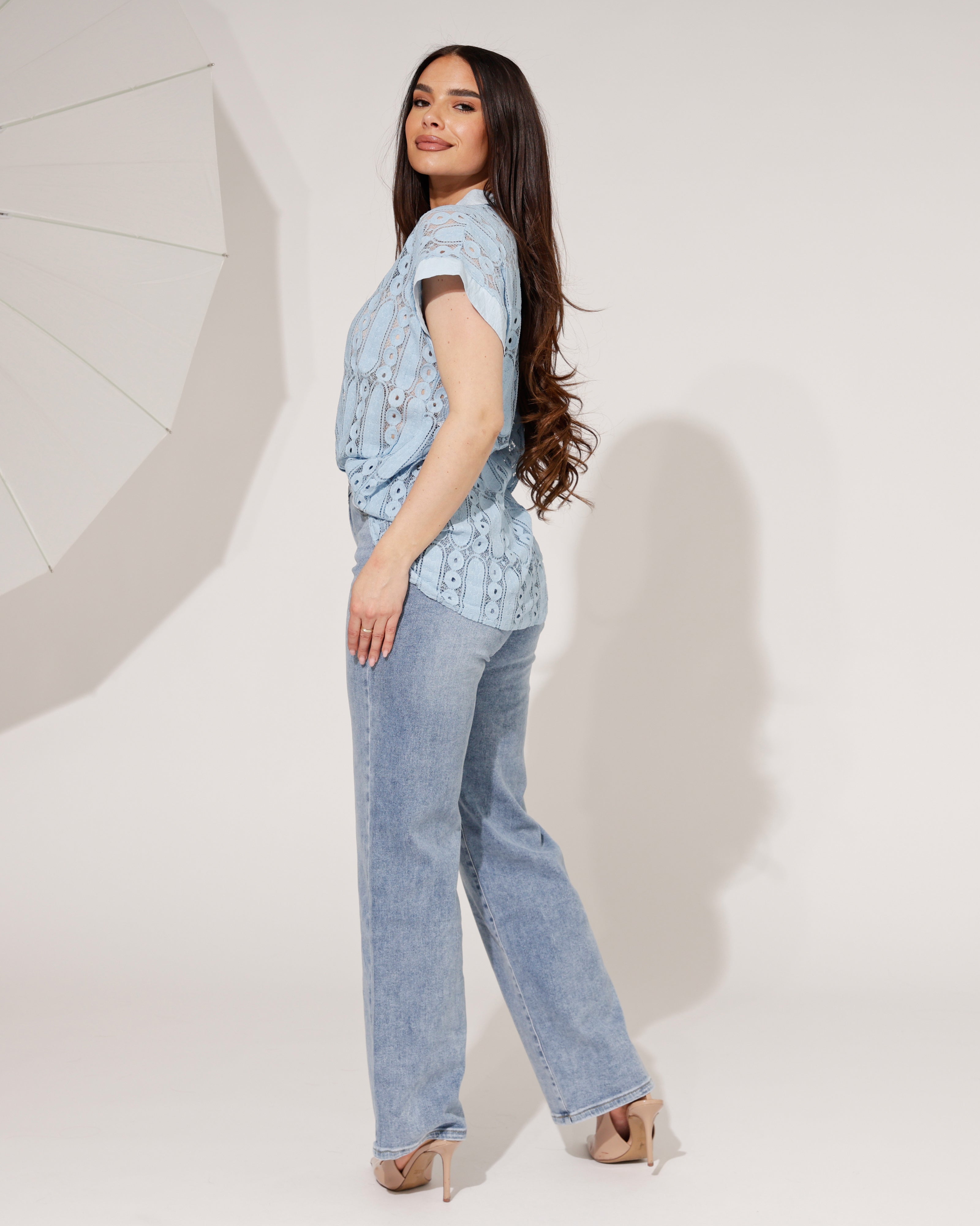 Blouse broderie Nova Blauw