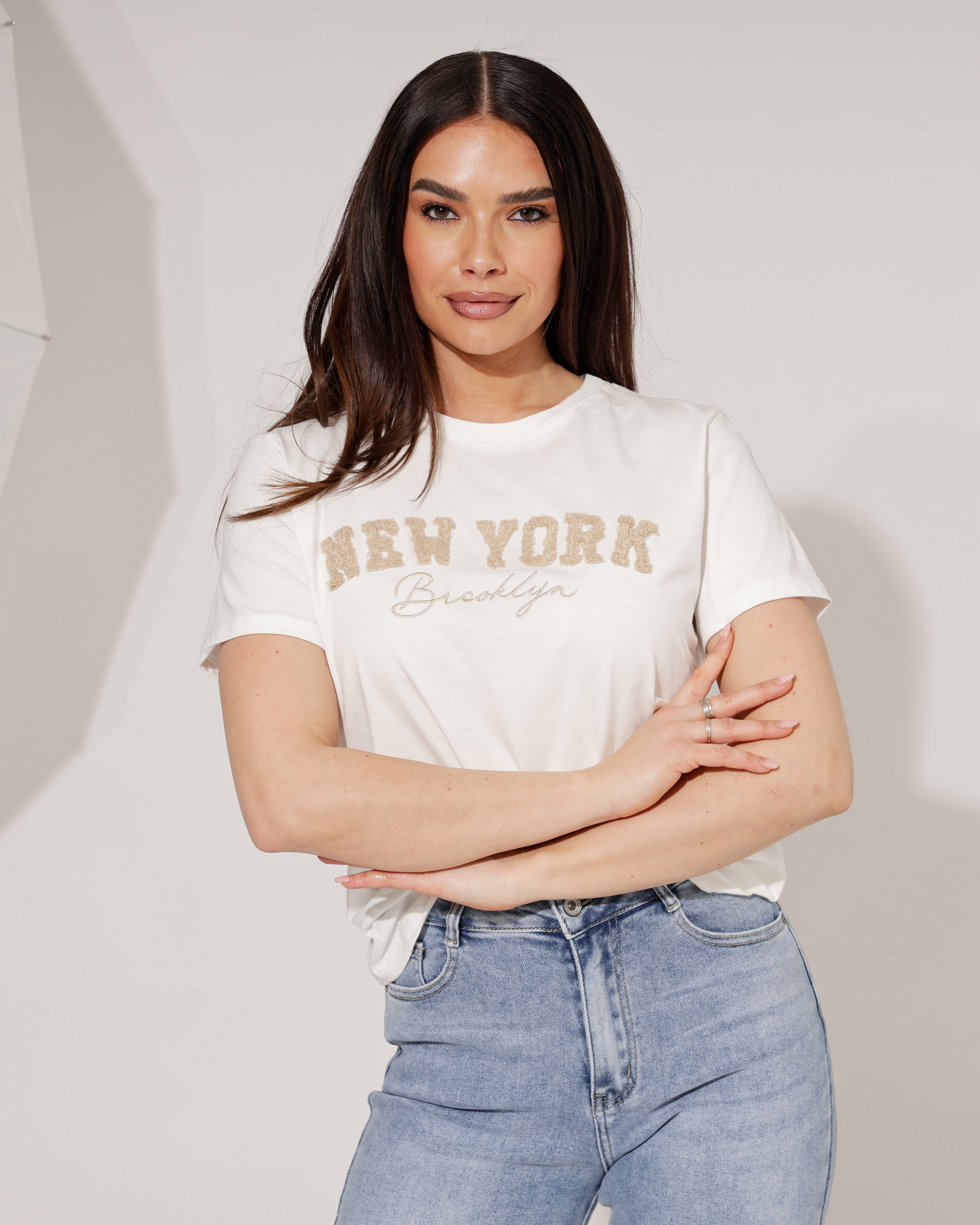 T-shirt New York Wit/ Beige