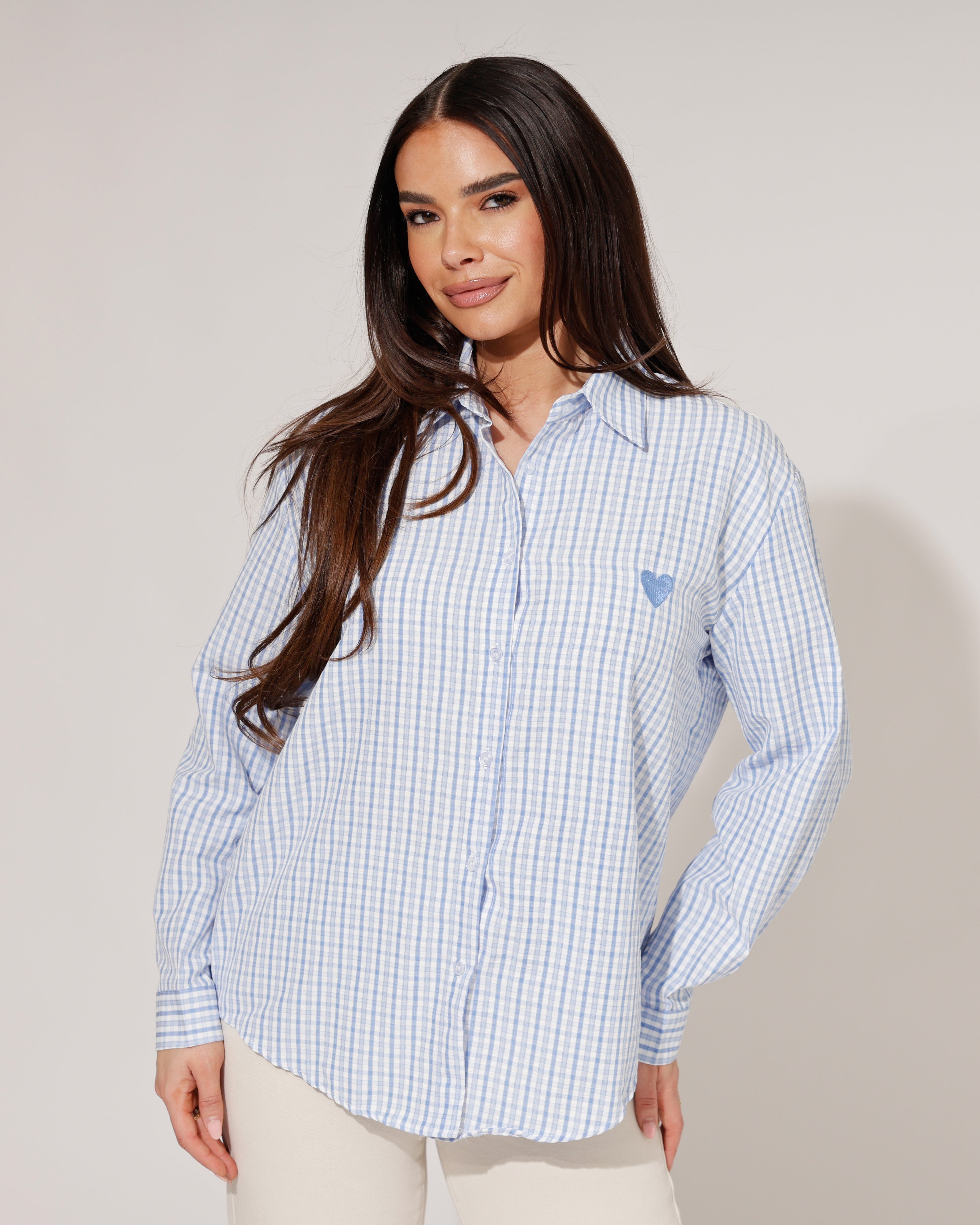 Blouse met streepjes en hartje Blauw