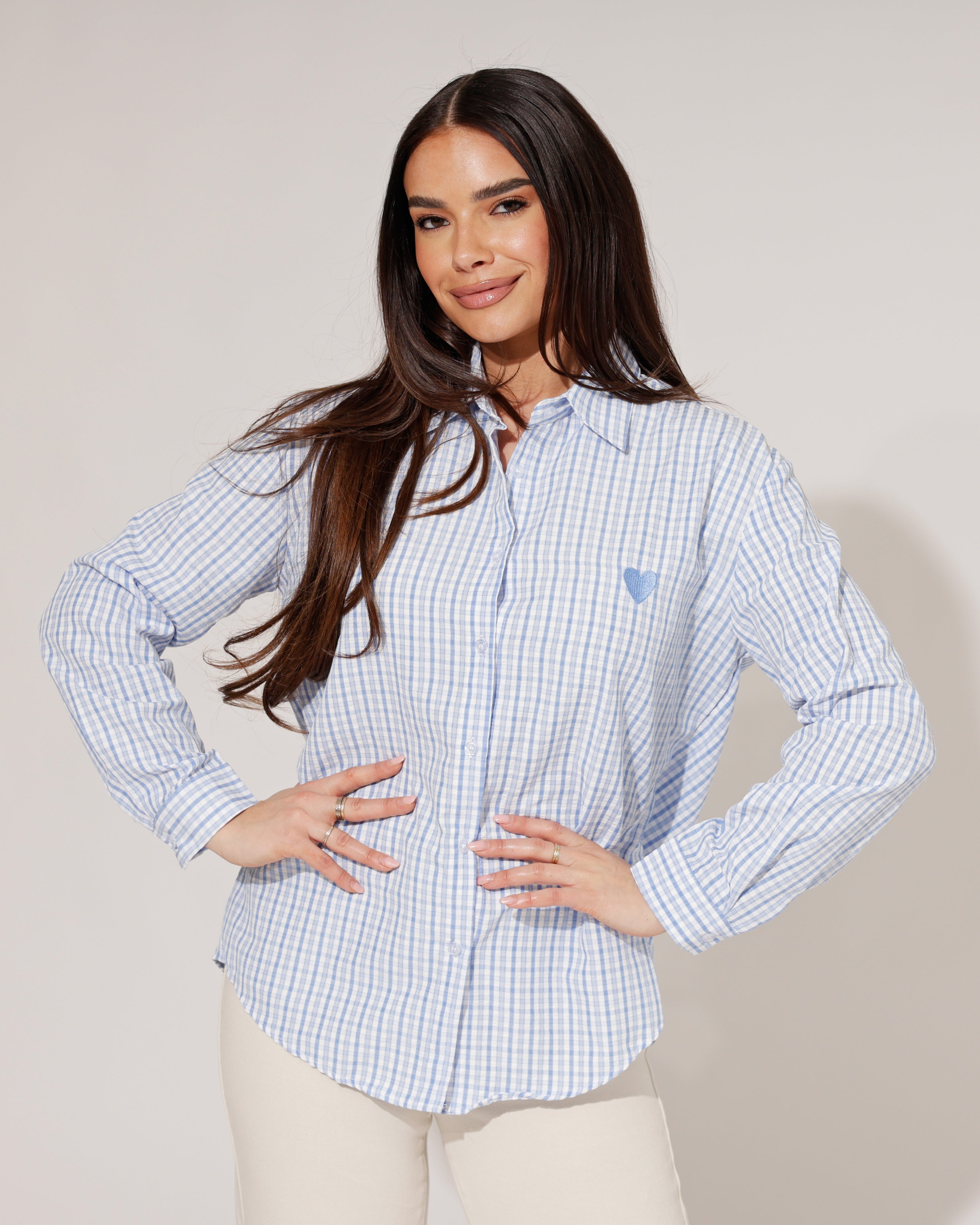 Blouse met streepjes en hartje Blauw