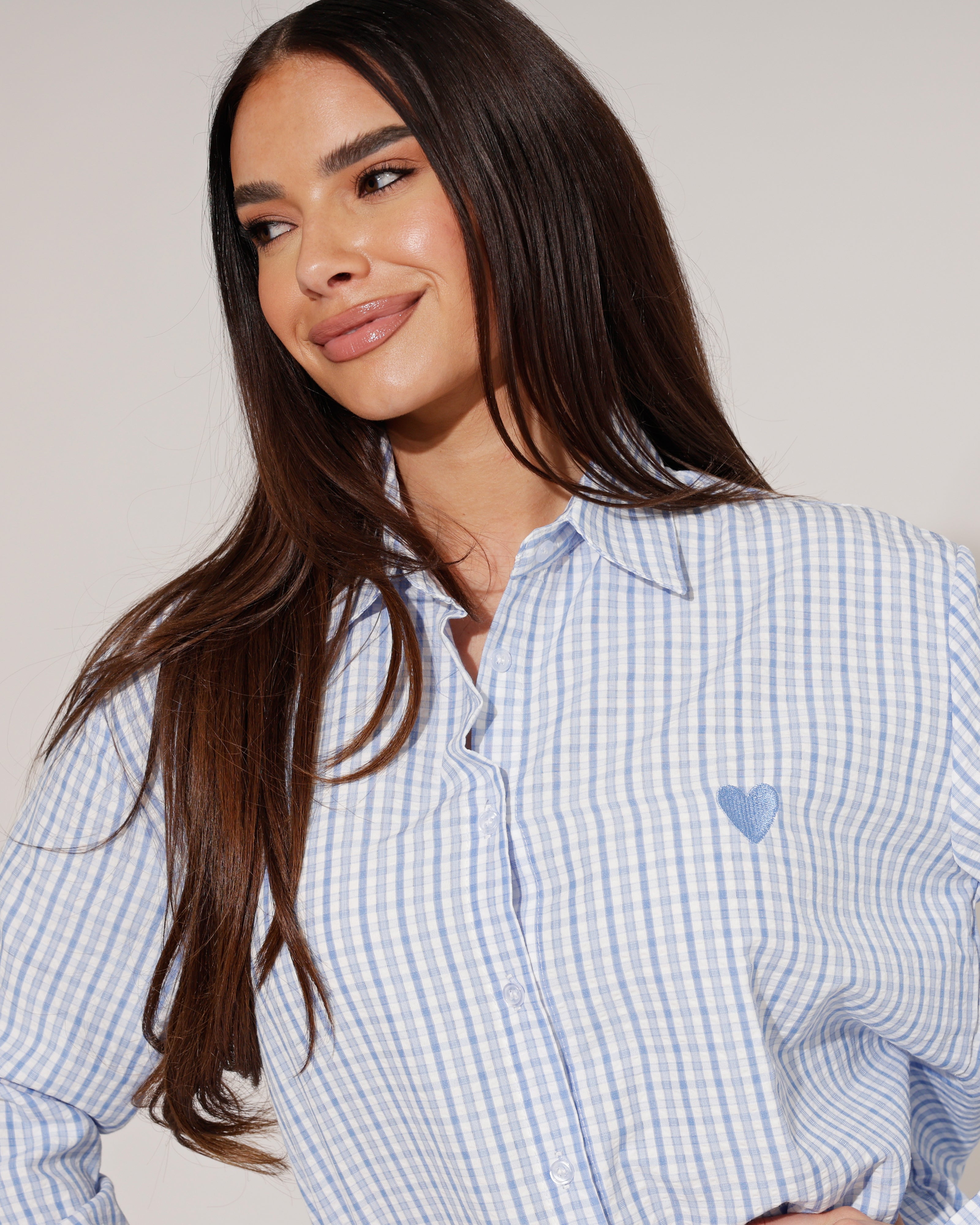 Blouse met streepjes en hartje Blauw